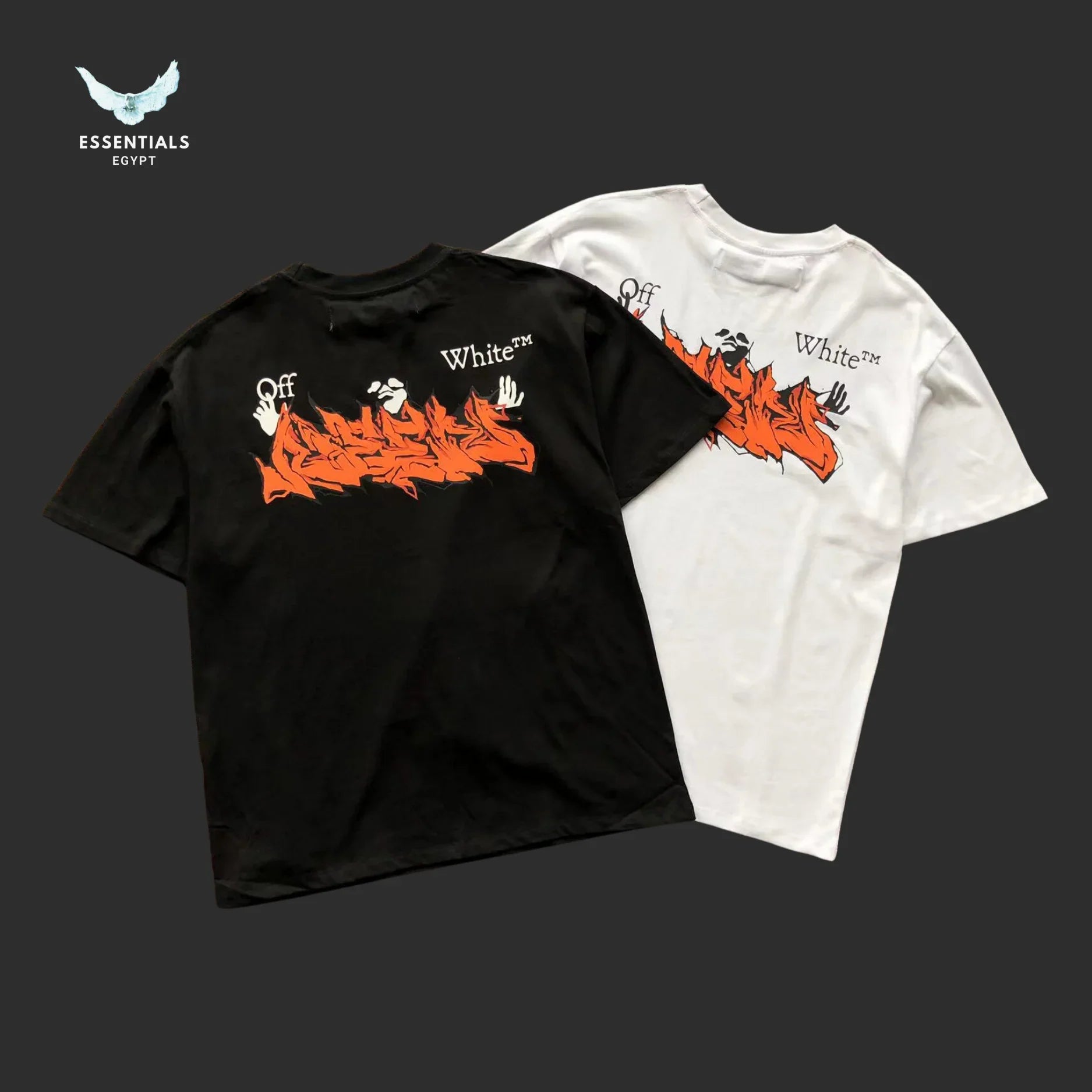 Off - White Fireprint Characters Tee – Black/White - ESSENTIALS EGYPT