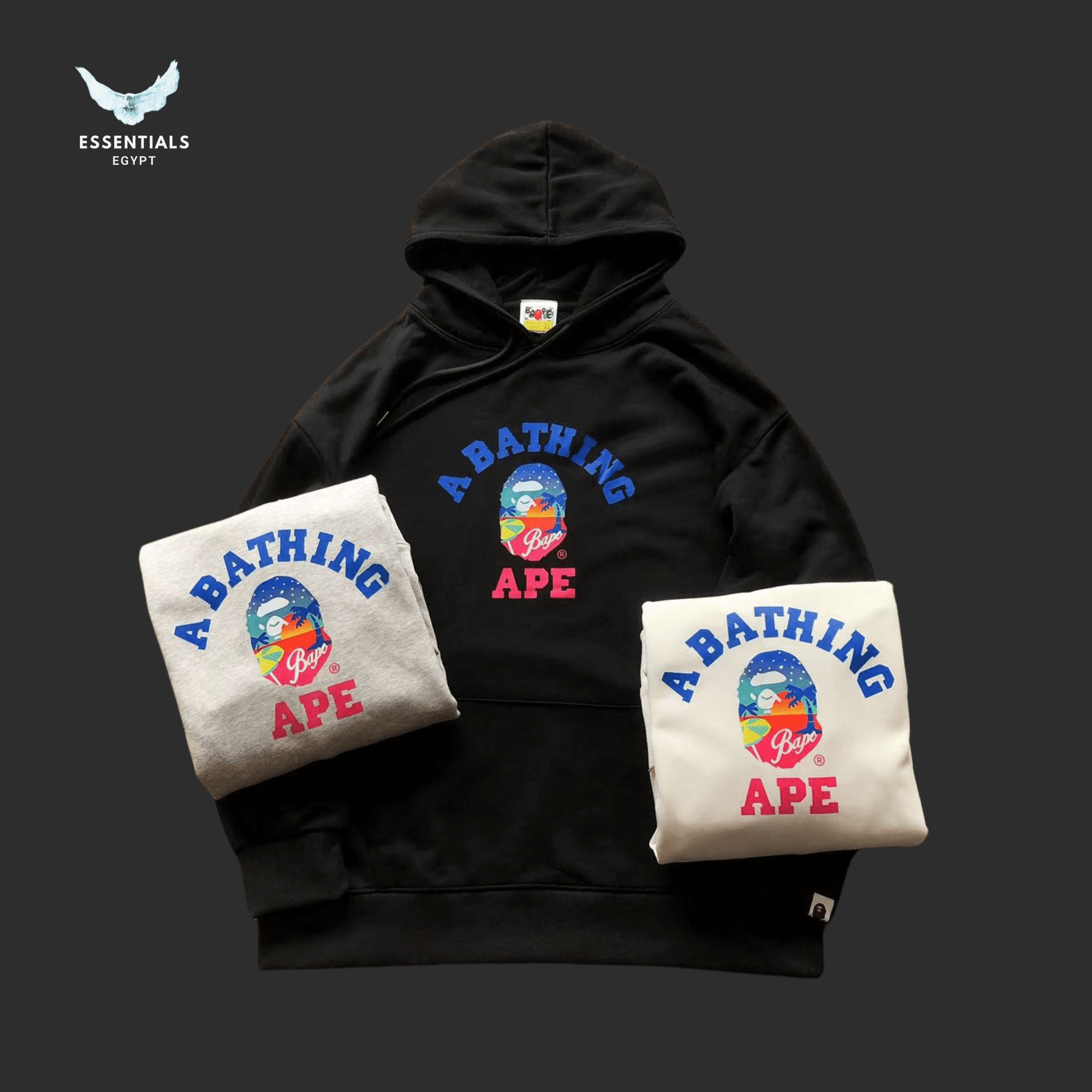 BAPE Hoodie – Red & Blue Ape Logo - ESSENTIALS EGYPT