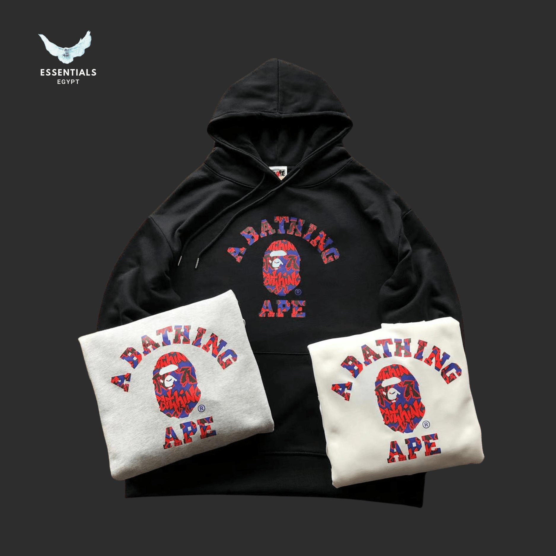 BAPE Hoodie – Red Ape Logo - ESSENTIALS EGYPT