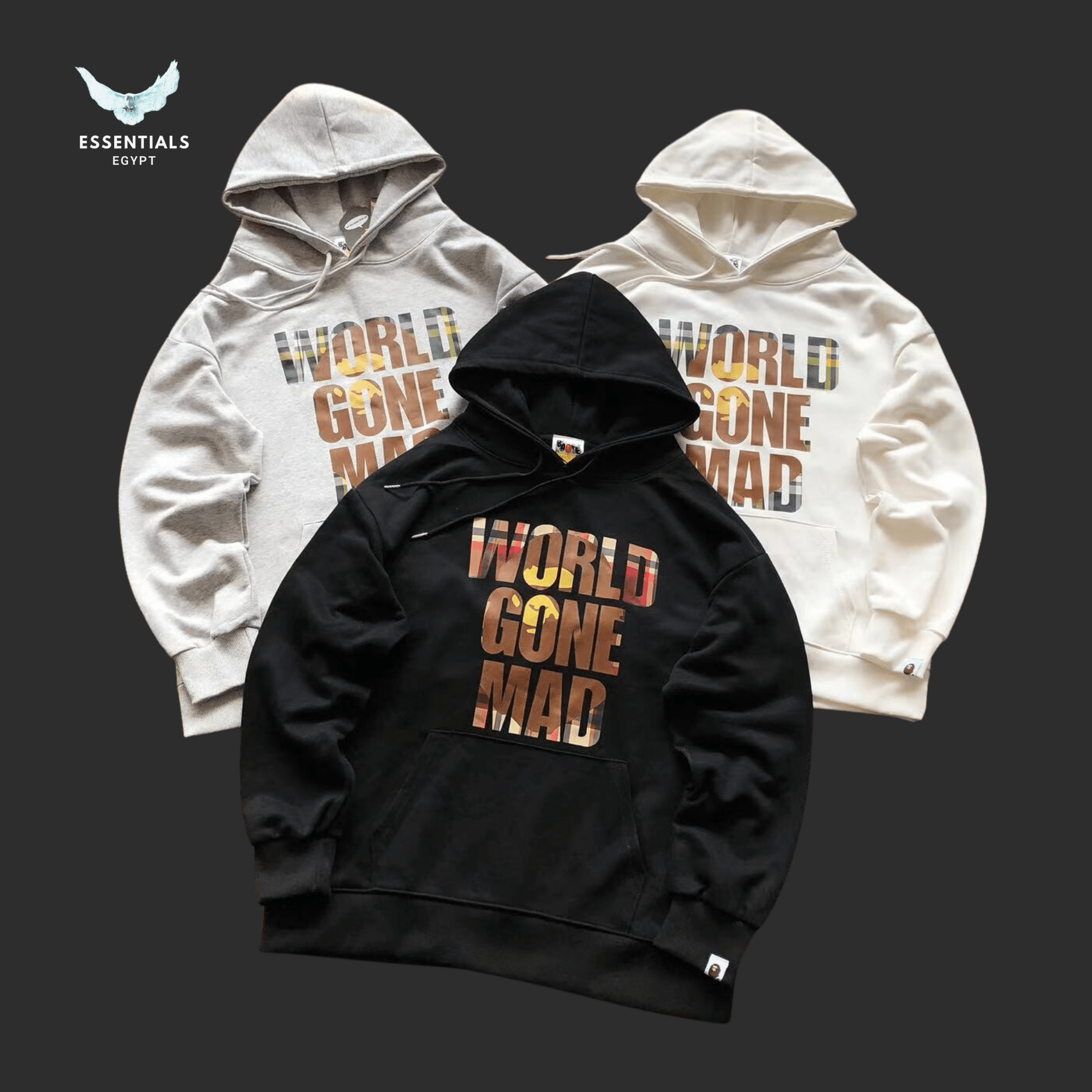 BAPE “World Gone Mad” Hoodie – Black & White - ESSENTIALS EGYPT