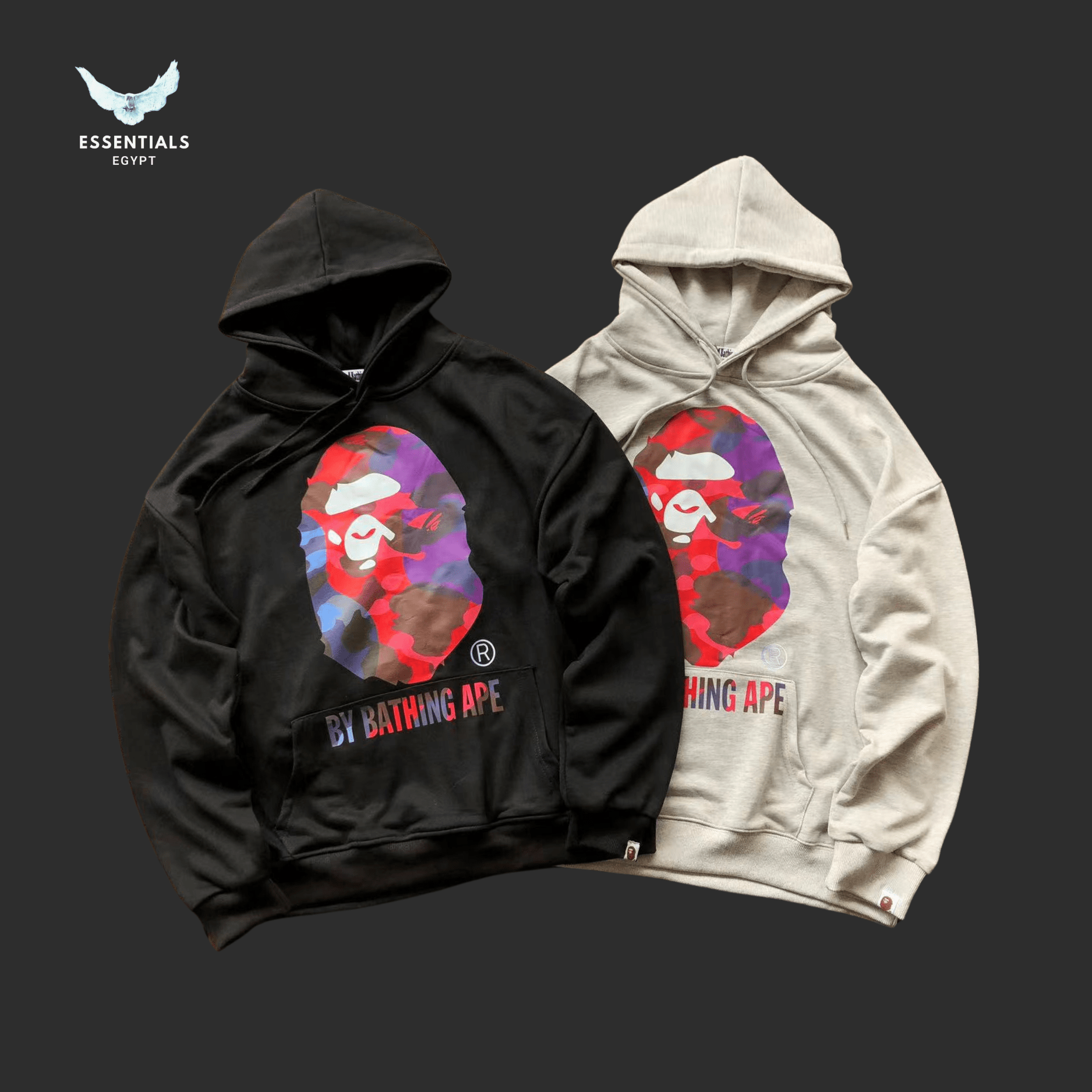 BAPE Dual Color Ape Hoodie – Black Grey - ESSENTIALS EGYPT