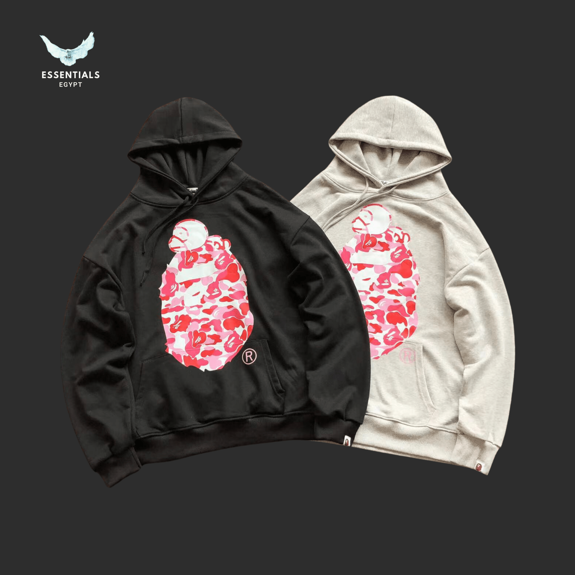 BAPE Pink Camo Ape Hoodie – Black & Grey - ESSENTIALS EGYPT