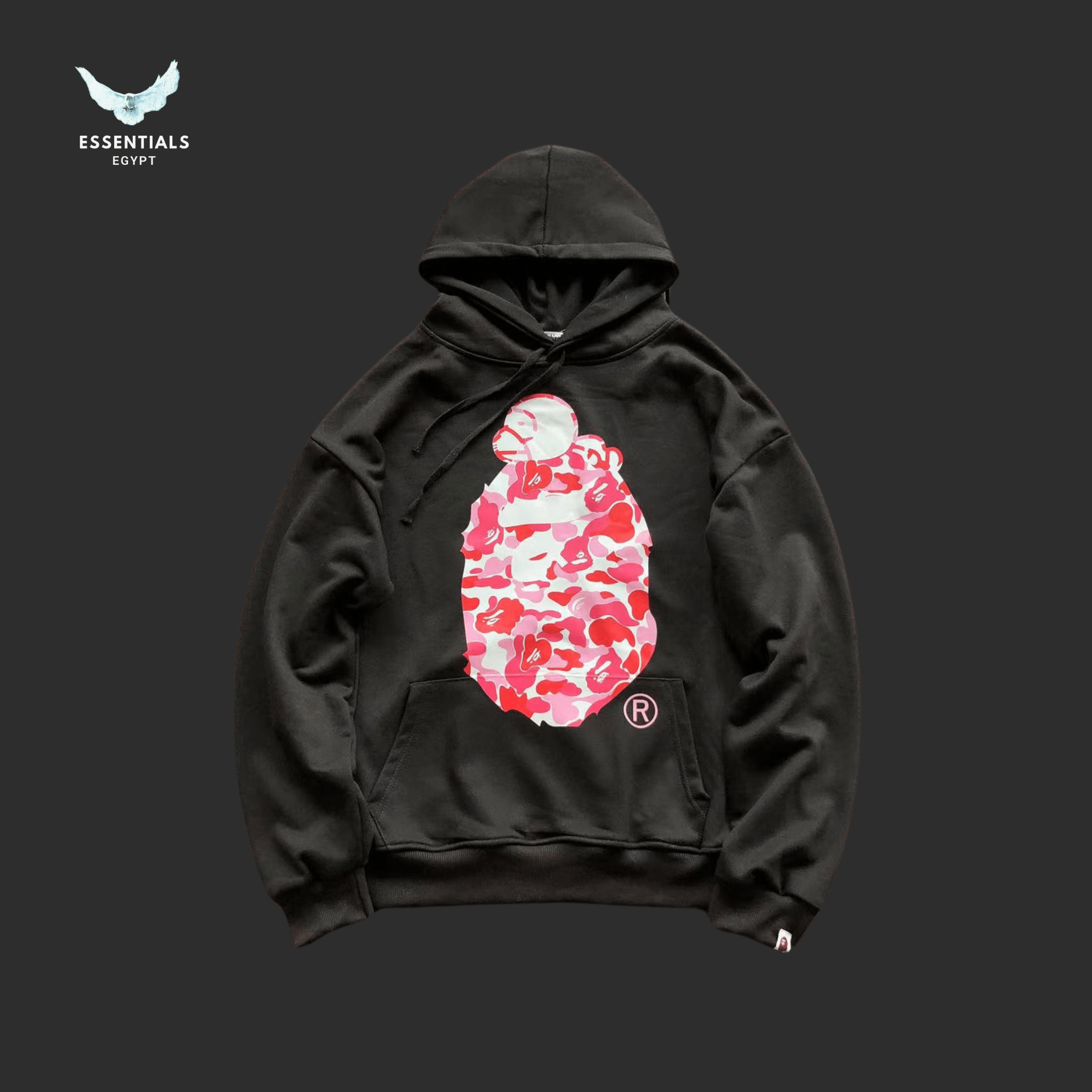 BAPE Pink Camo Ape Hoodie – Black & Grey - ESSENTIALS EGYPT