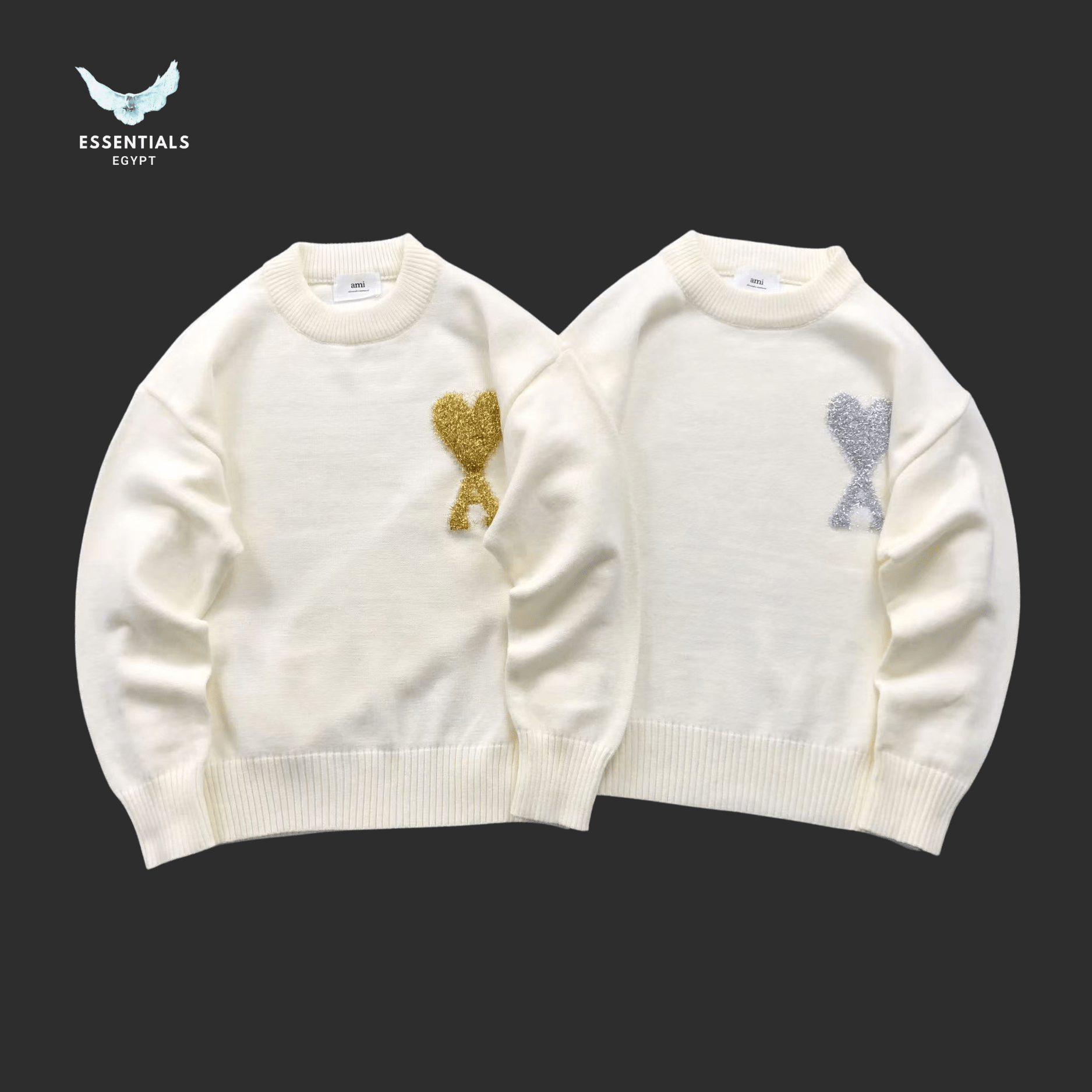 AMI Paris Sweatshirt – Gold & Silver Heart Knit - ESSENTIALS EGYPT