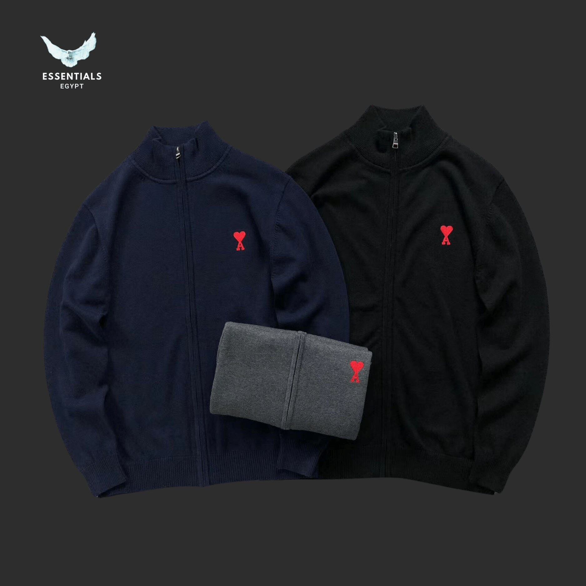 AMI Paris Sweatshirt – Zip - Up Minimal Logo - ESSENTIALS EGYPT