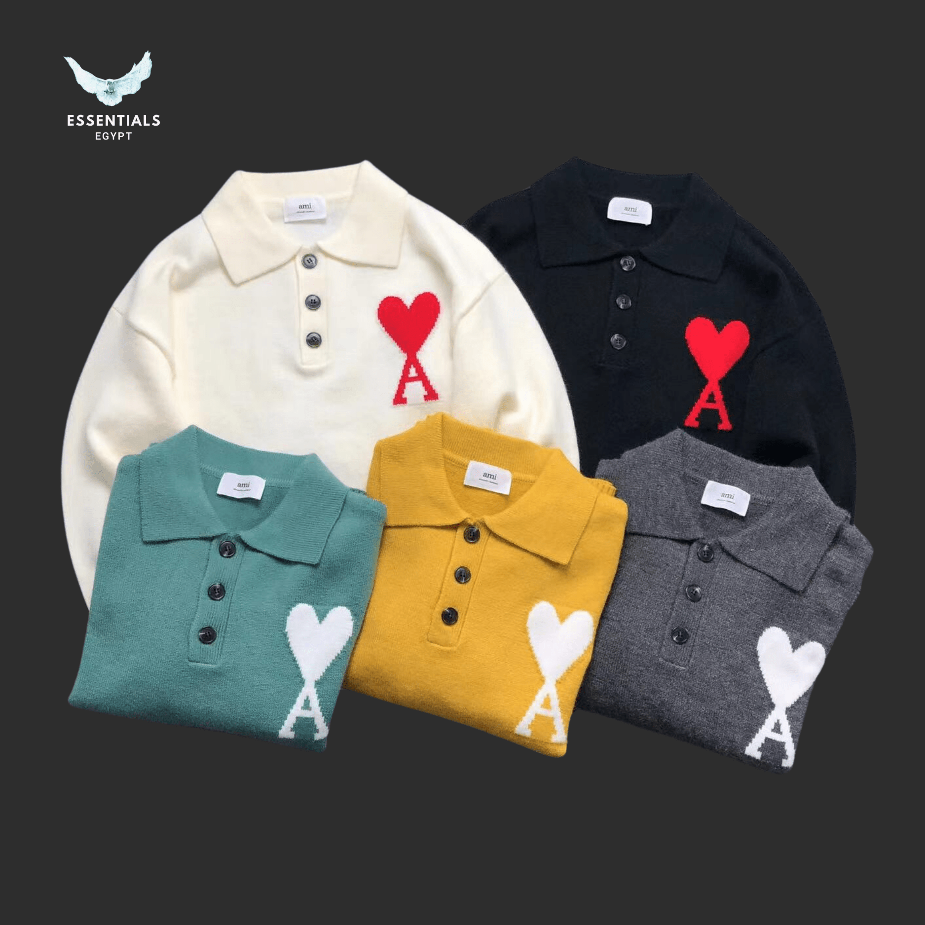 AMI Paris Polo Sweatshirt – Embroidered Heart - ESSENTIALS EGYPT