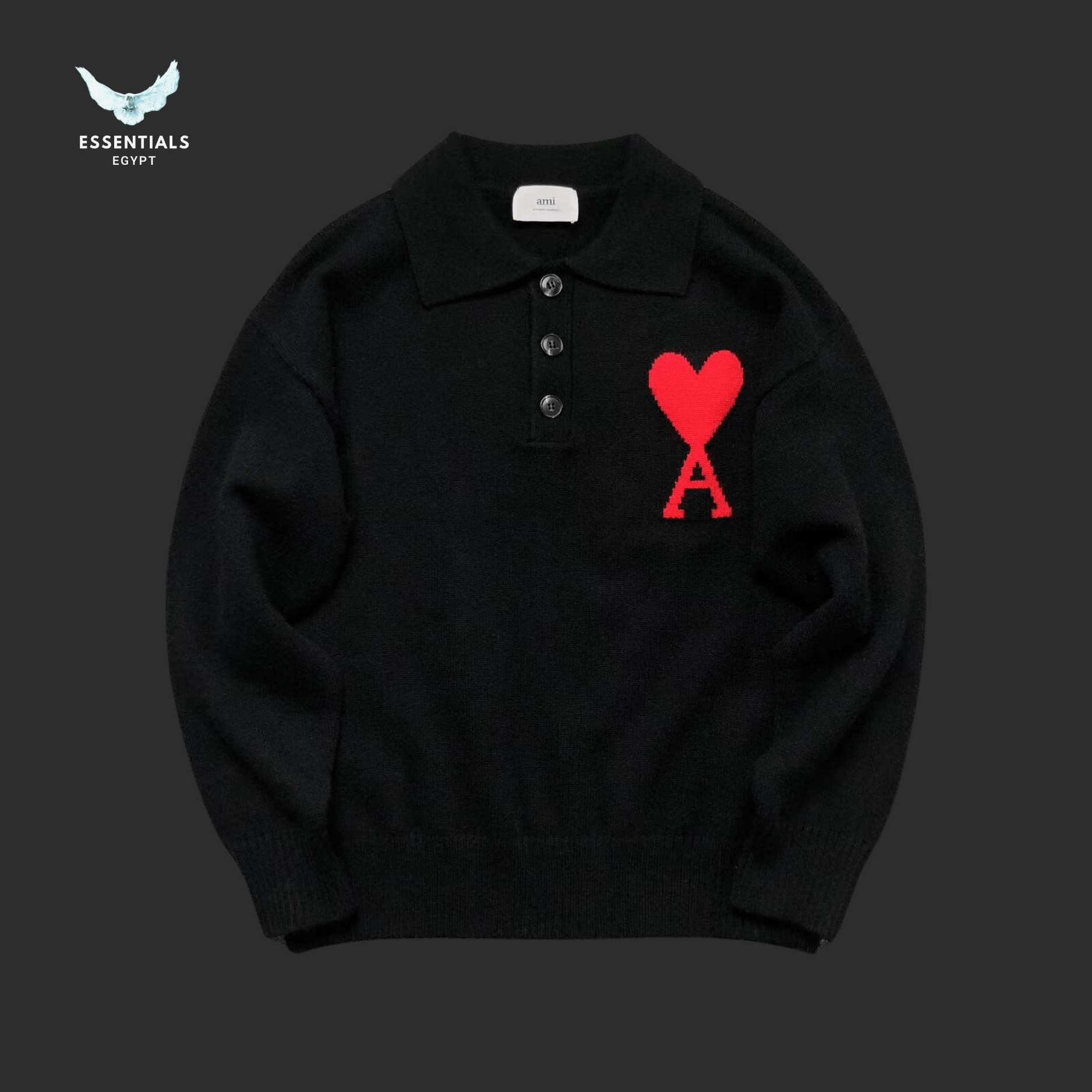 AMI Paris Polo Sweatshirt – Embroidered Heart - ESSENTIALS EGYPT