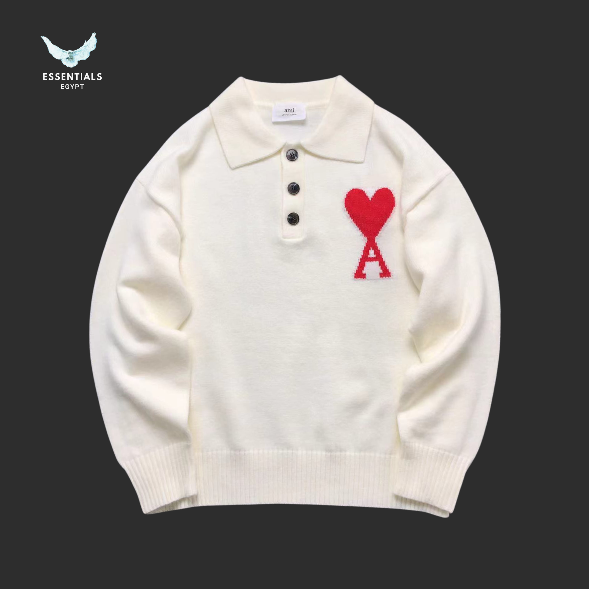 AMI Paris Polo Sweatshirt – Embroidered Heart - ESSENTIALS EGYPT