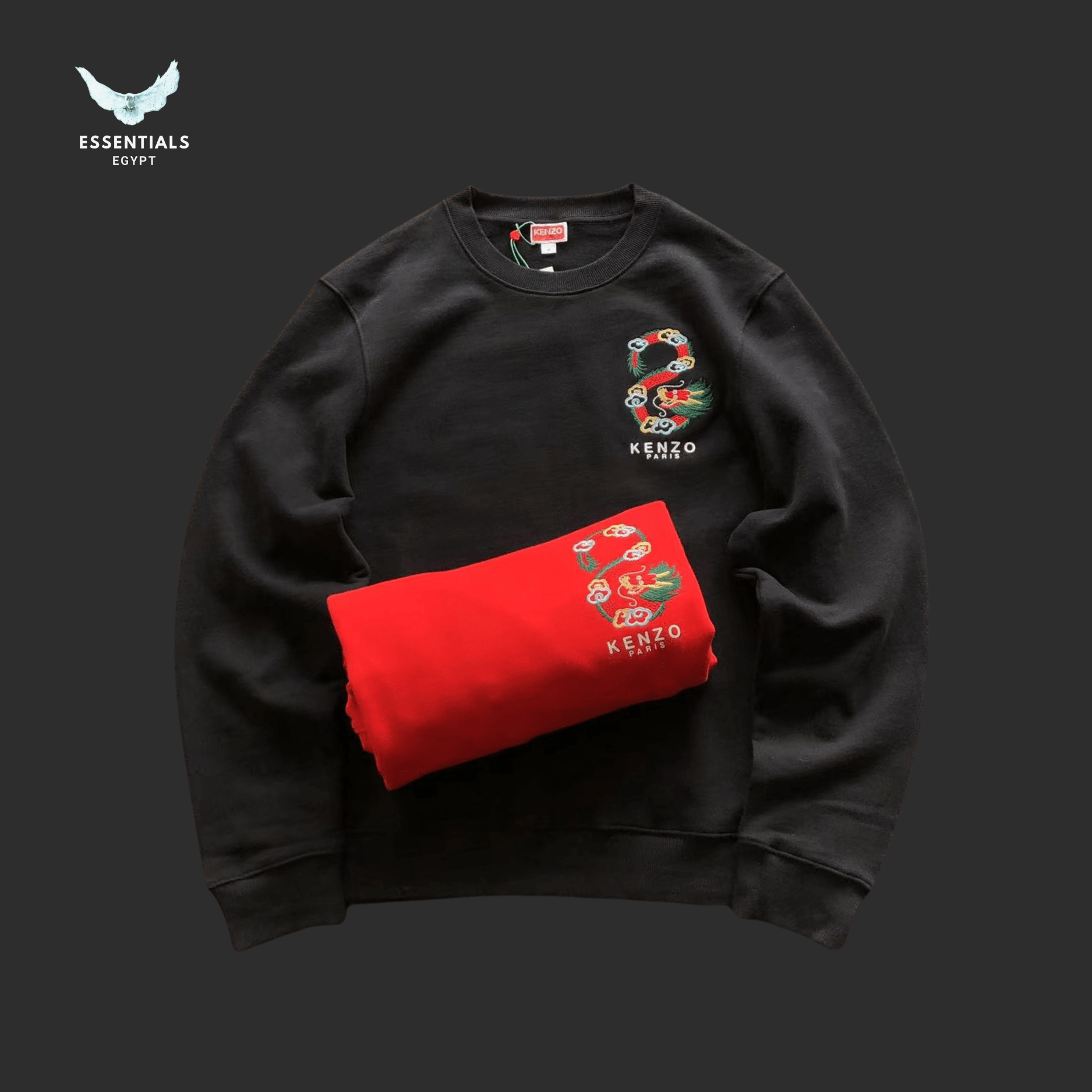 Kenzo Sweater – Dragon Patch & Red Sleeve - ESSENTIALS EGYPT