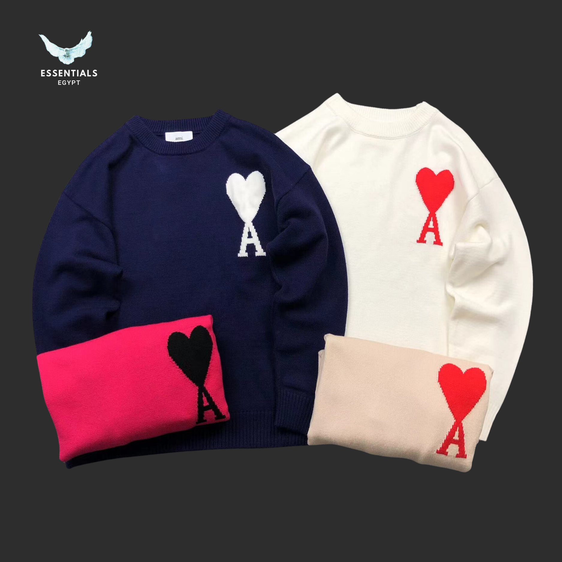 AMI Paris Sweatshirt – Contrast Heart Logo Crew - ESSENTIALS EGYPT