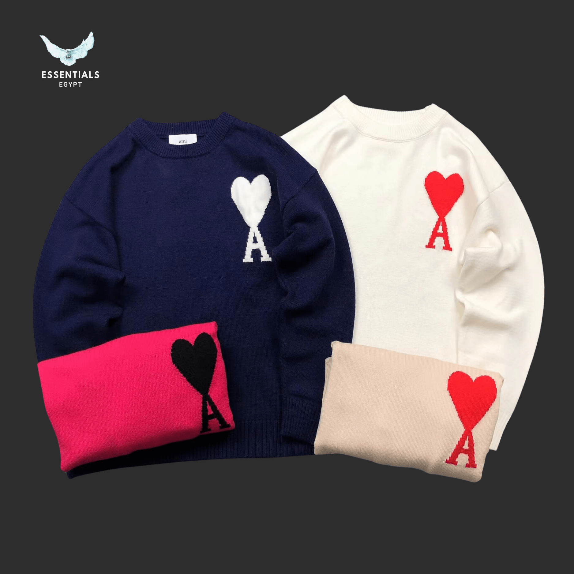 AMI Paris Sweatshirt – Contrast Heart Logo Crew - ESSENTIALS EGYPT