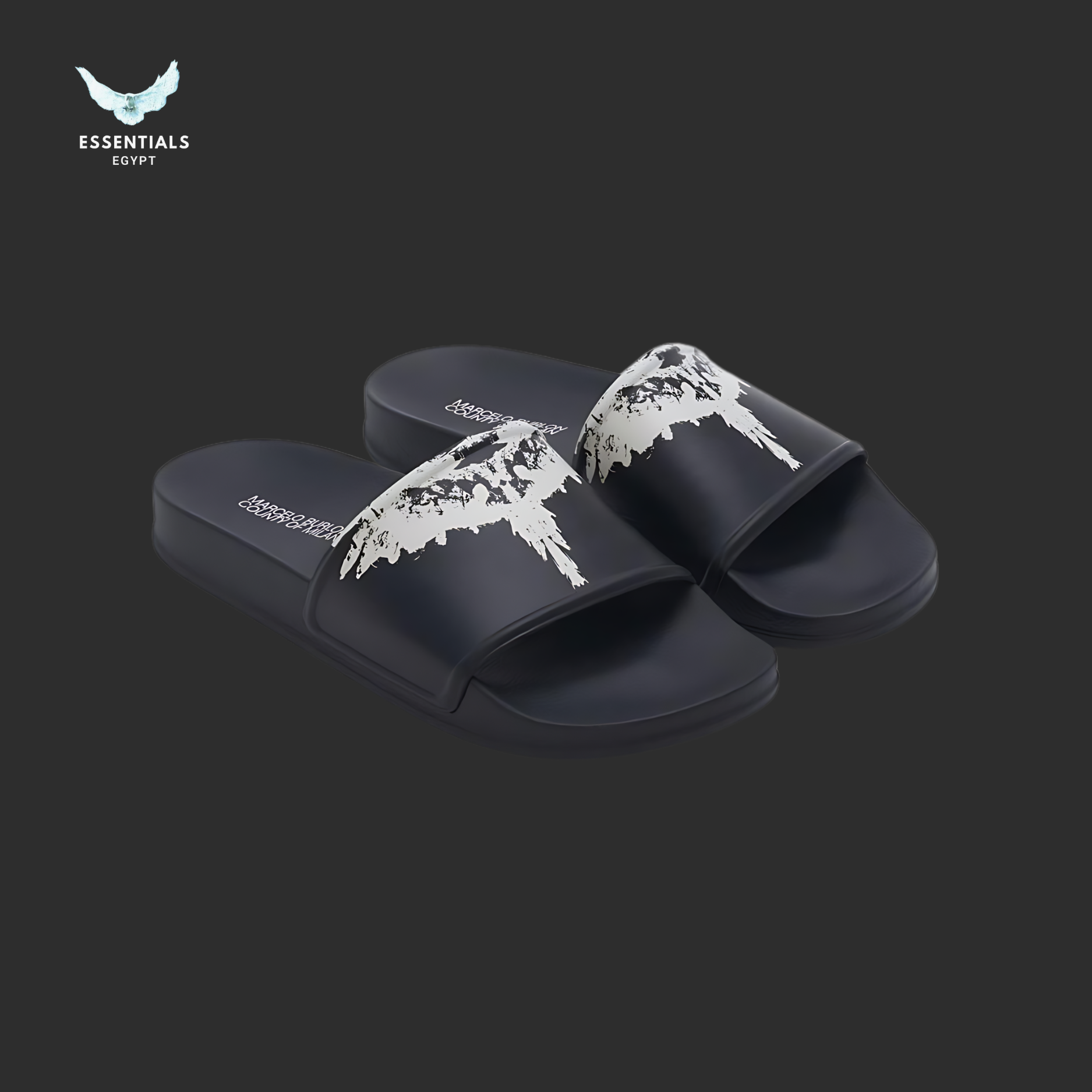 Marcelo Burlon Slides – White Wings Black Base - ESSENTIALS EGYPT