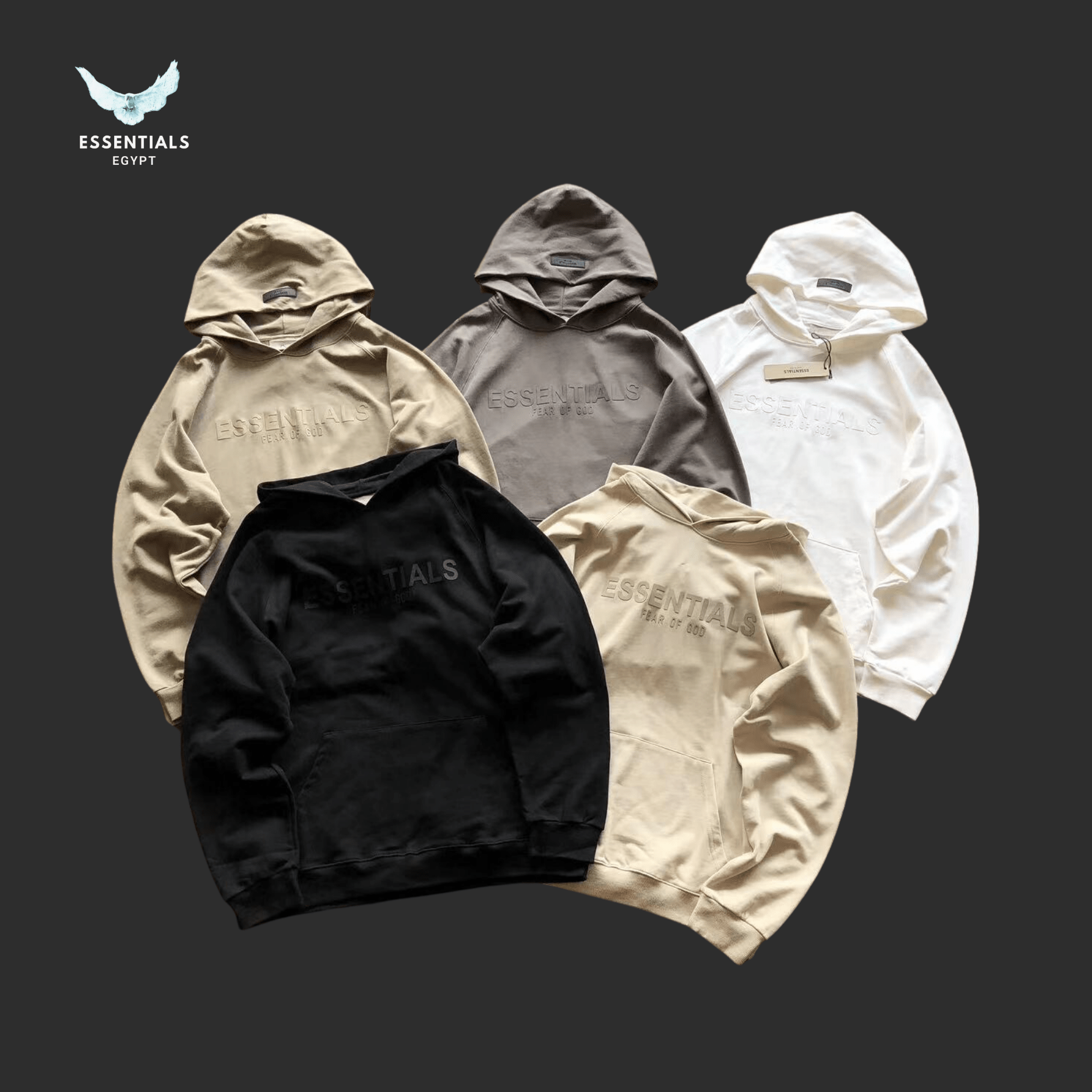 Essentials Hoodie – Cream & Black Series - ESSENTIALS EGYPT