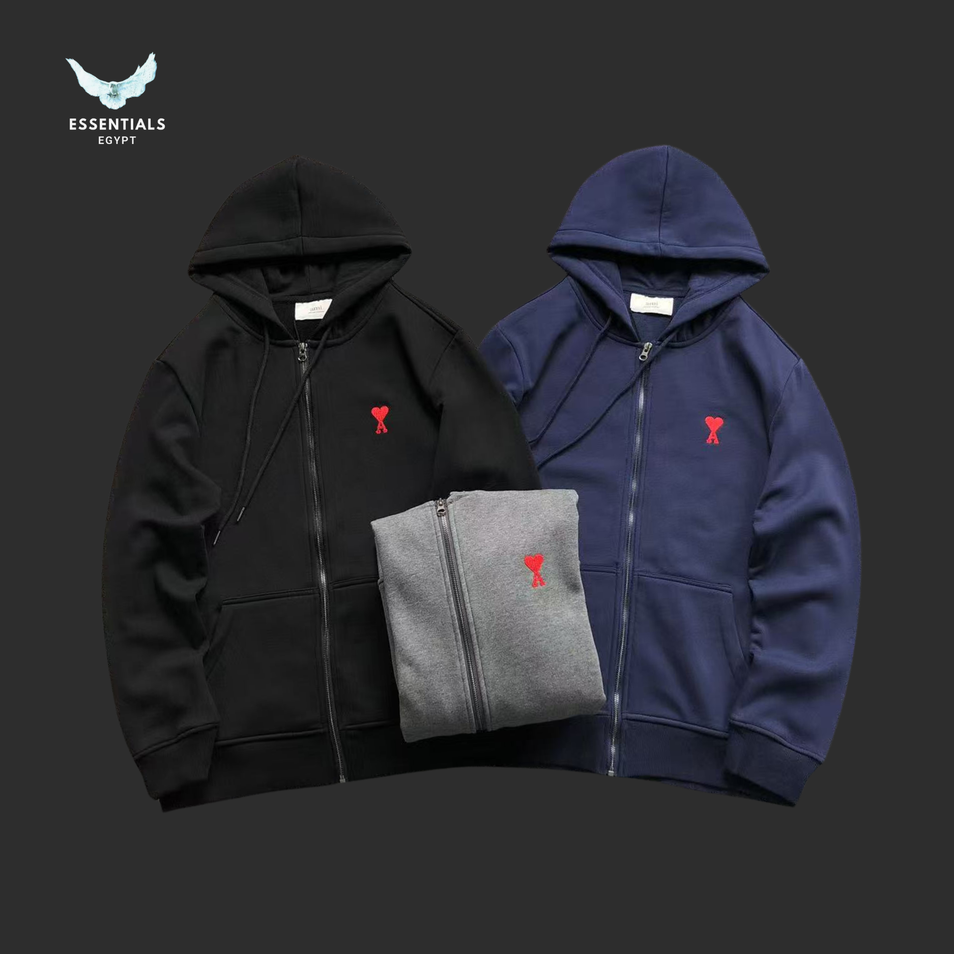 AMI Paris Hoodie – Minimal Zip-Up Logo - ESSENTIALS EGYPT
