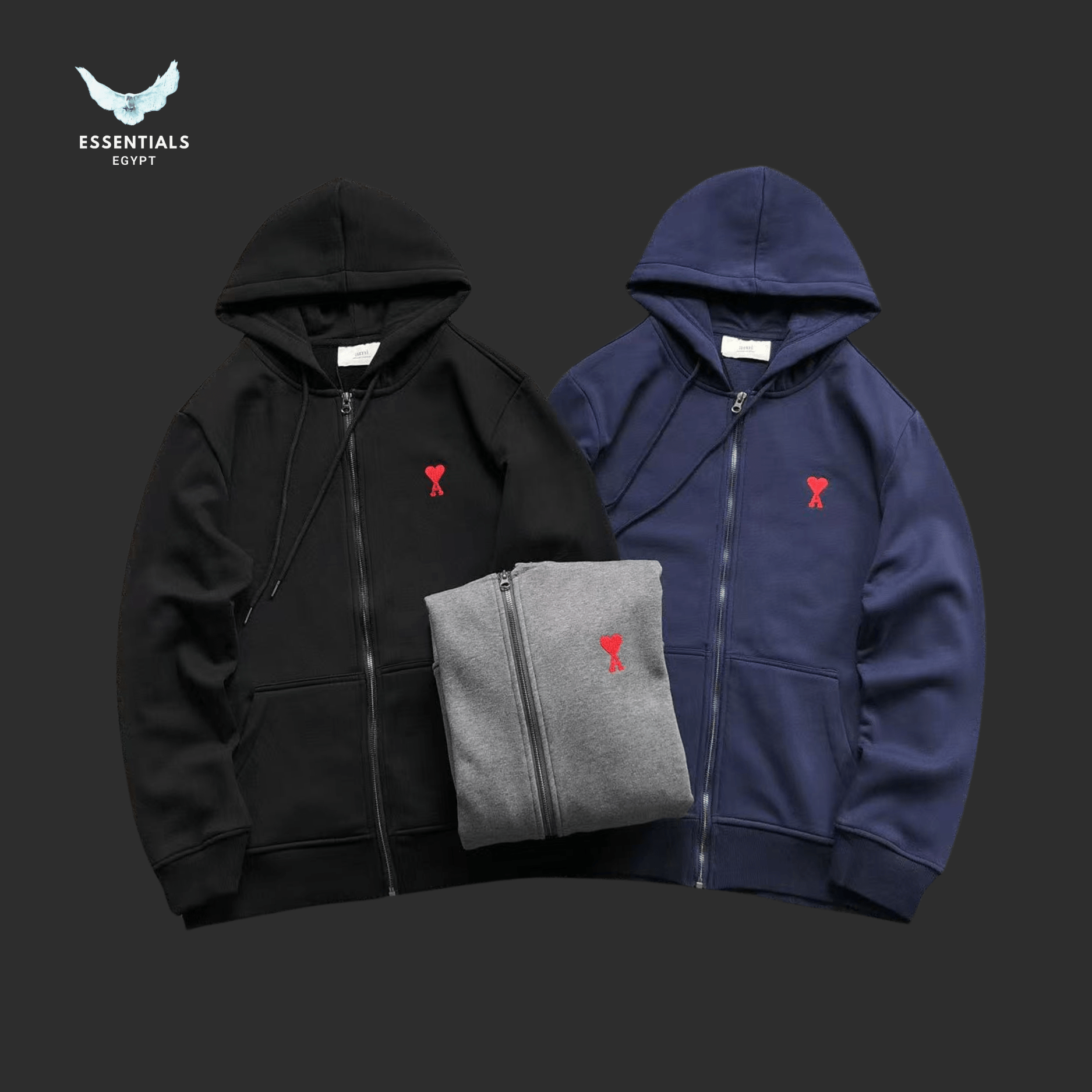 AMI Paris Hoodie – Minimal Zip - Up Logo - ESSENTIALS EGYPT