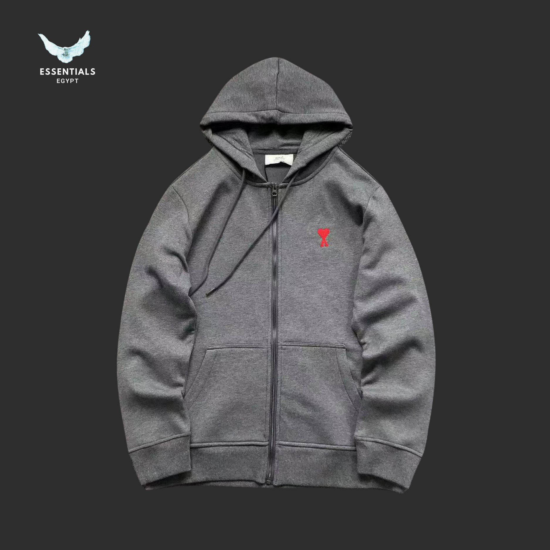 AMI Paris Hoodie – Minimal Zip-Up Logo - ESSENTIALS EGYPT