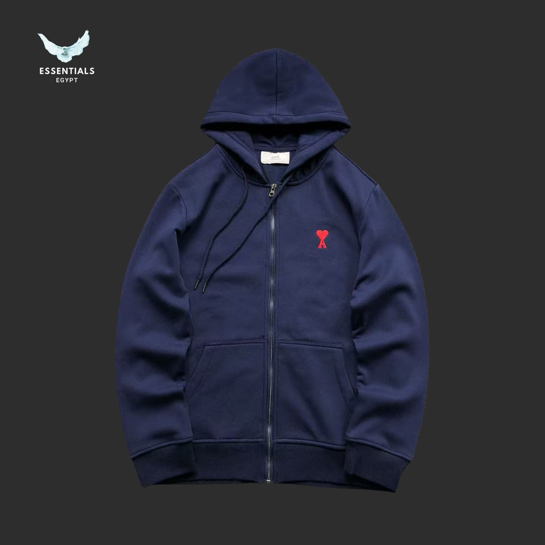 AMI Paris Hoodie – Minimal Zip-Up Logo - ESSENTIALS EGYPT