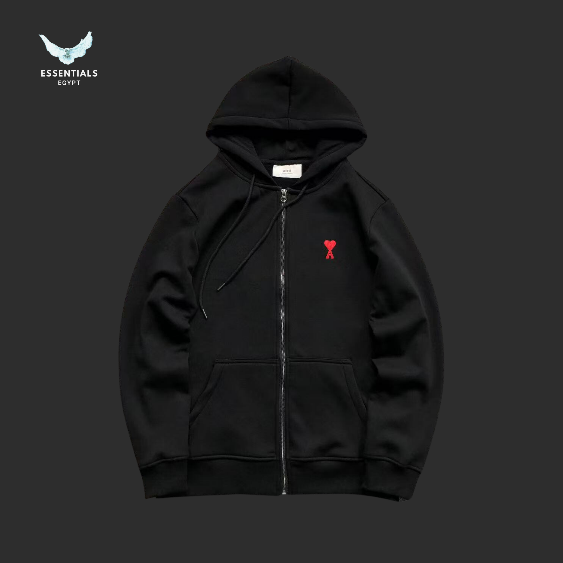 AMI Paris Hoodie – Minimal Zip-Up Logo - ESSENTIALS EGYPT