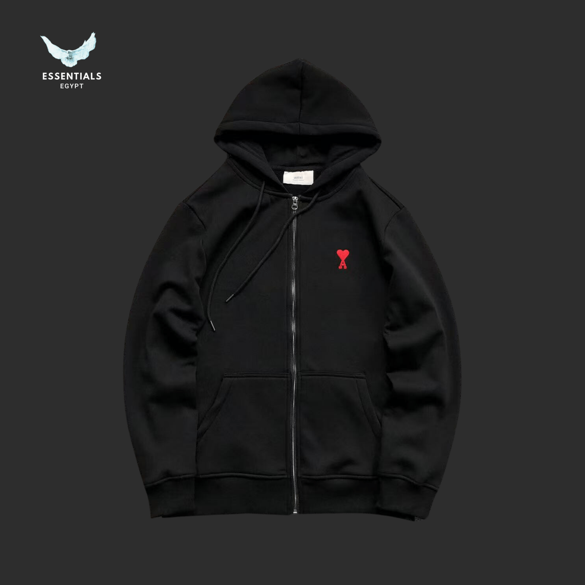 AMI Paris Hoodie – Minimal Zip - Up Logo - ESSENTIALS EGYPT