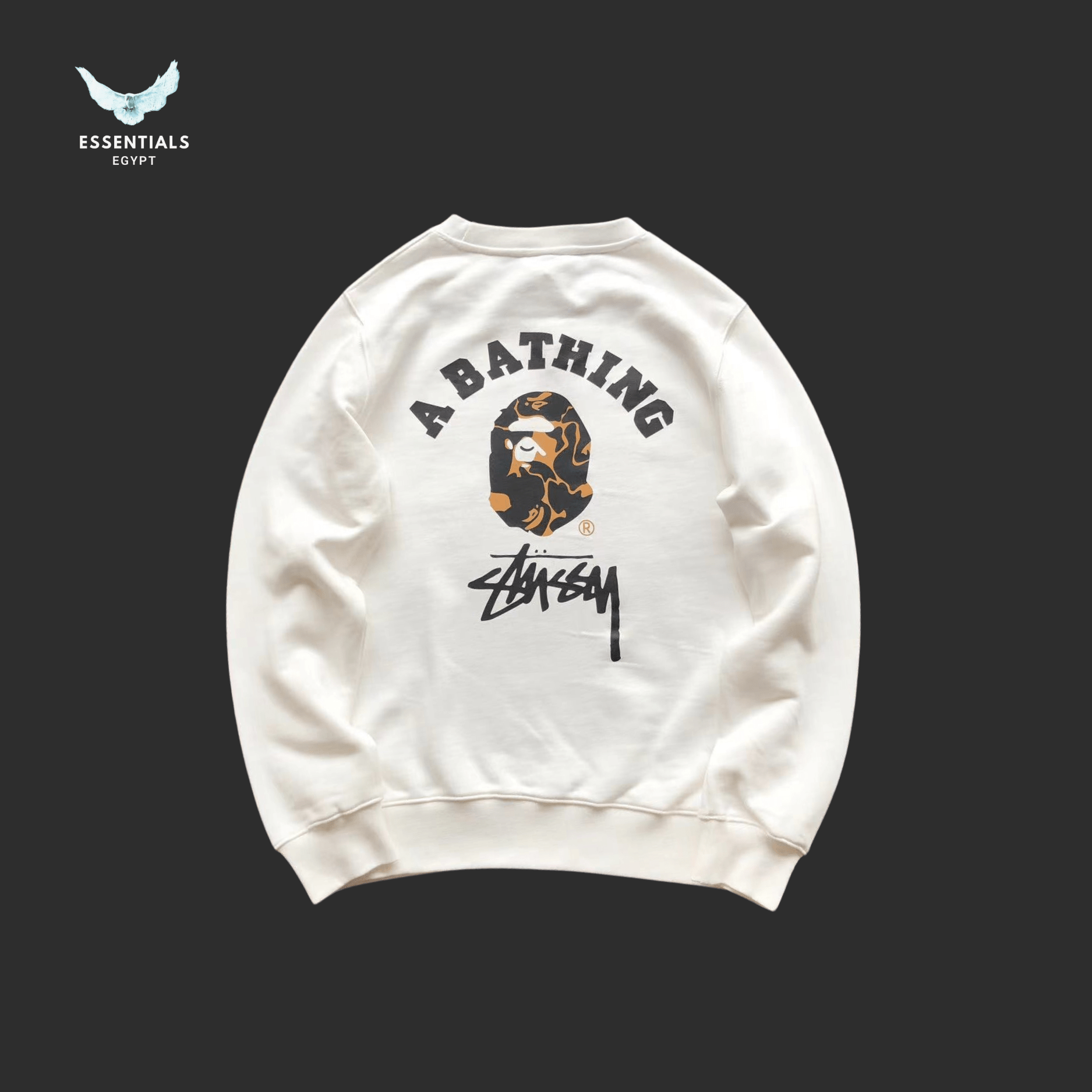 Stussy x BAPE Sweater – Co - Branded Cream - ESSENTIALS EGYPT