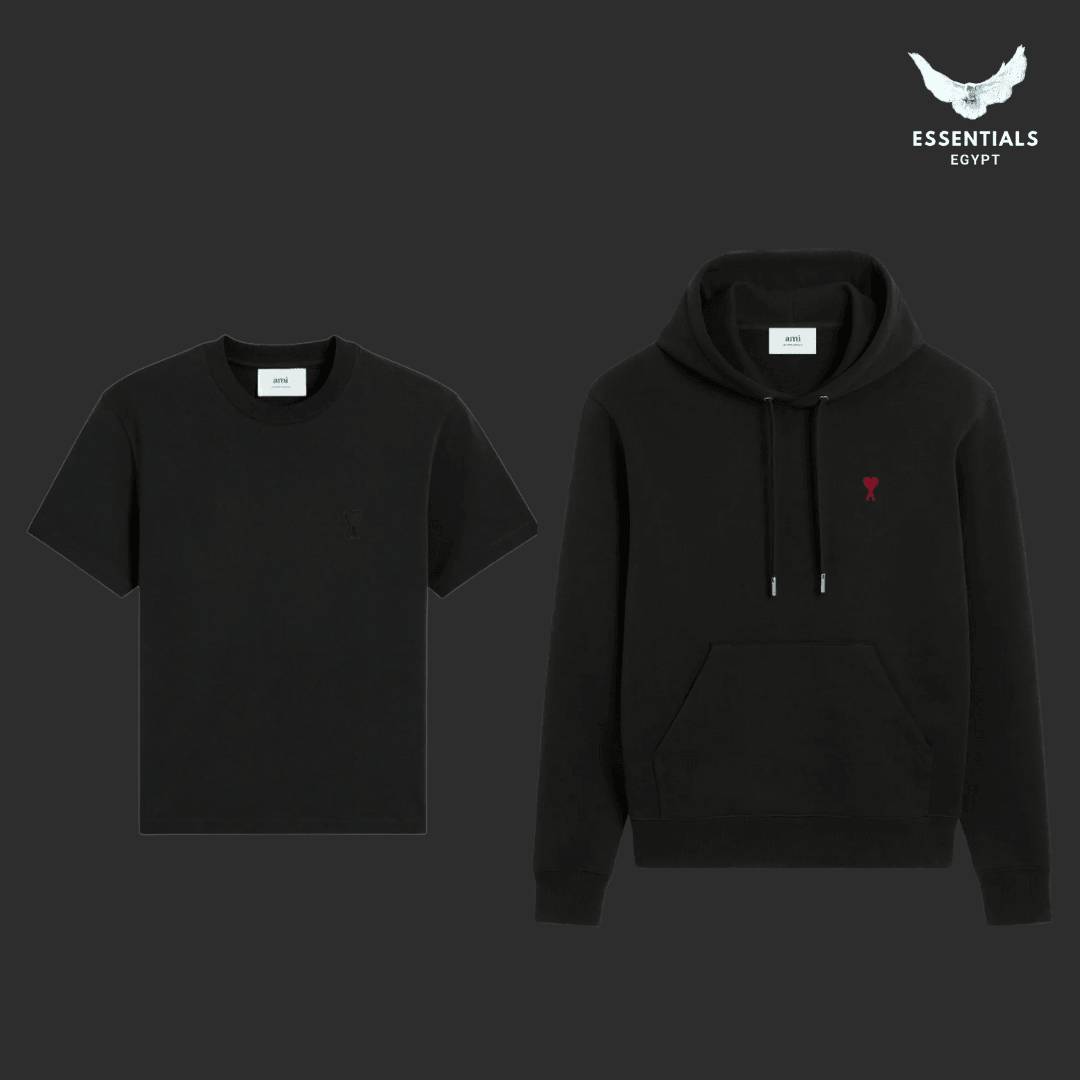 AMI Paris Black T-Shirt & Hoodie - ESSENTIALS EGYPT