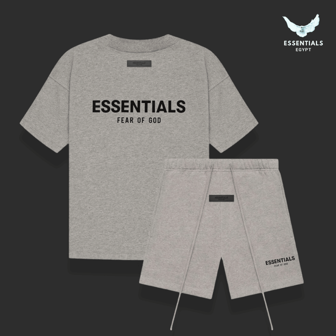 Fear of God Essentials Logo Dark Oatmeal T-Shirt & Shorts Set - ESSENTIALS EGYPT