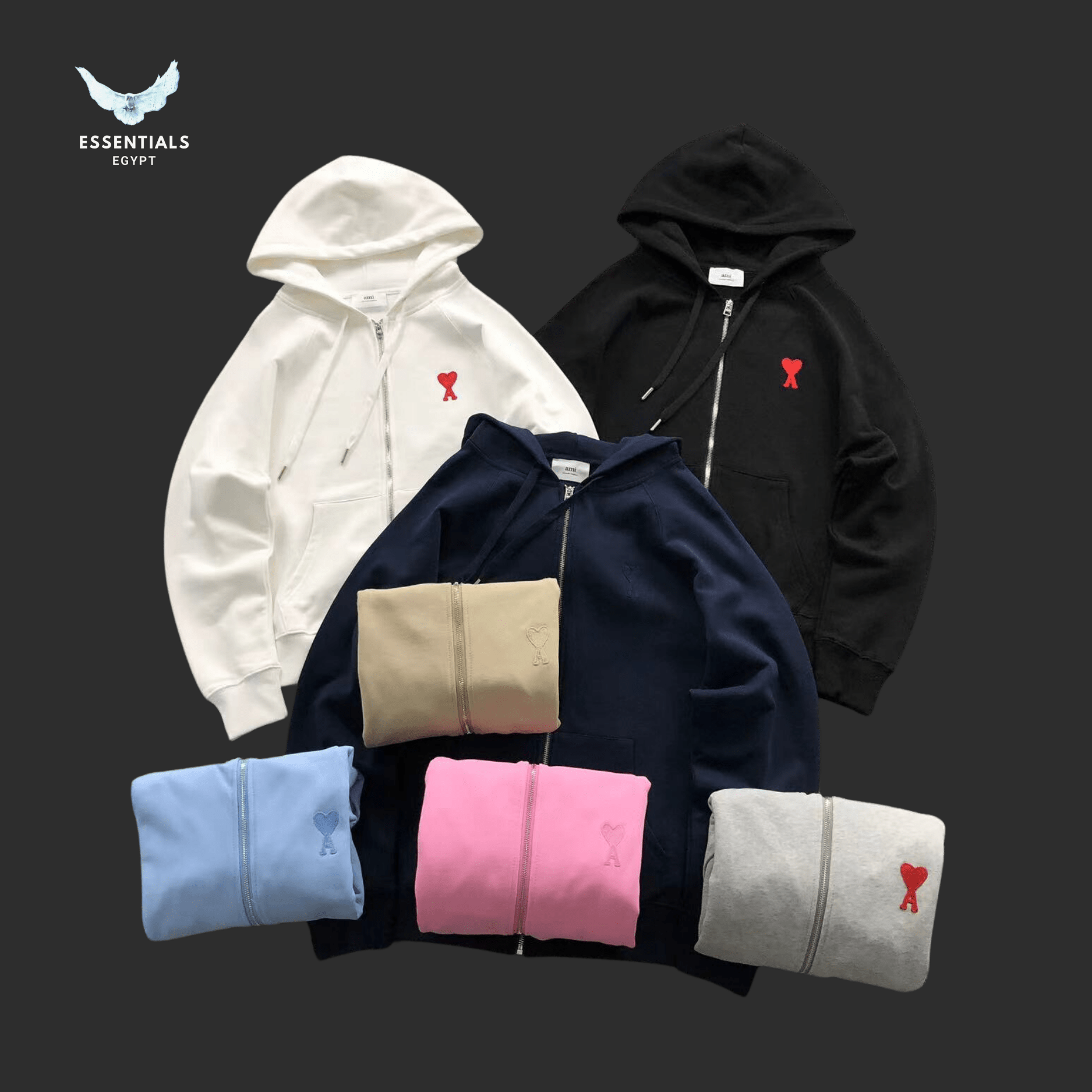 AMI Paris Hoodie – Heart Logo Full - Zip Colors - ESSENTIALS EGYPT