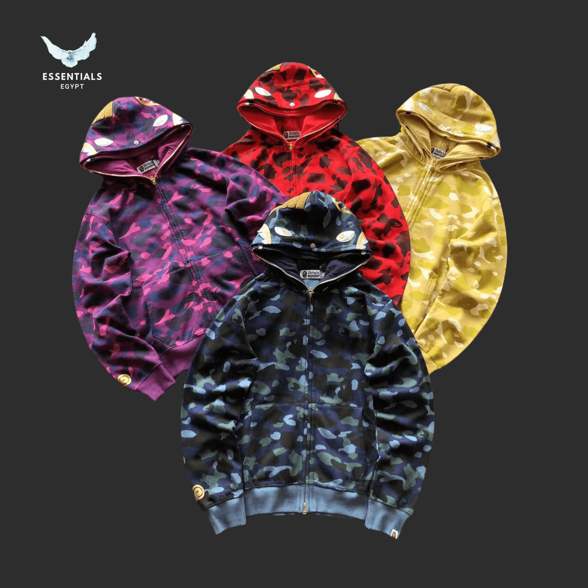 BAPE Shark Camo Hoodie – Mixed Colors - ESSENTIALS EGYPT