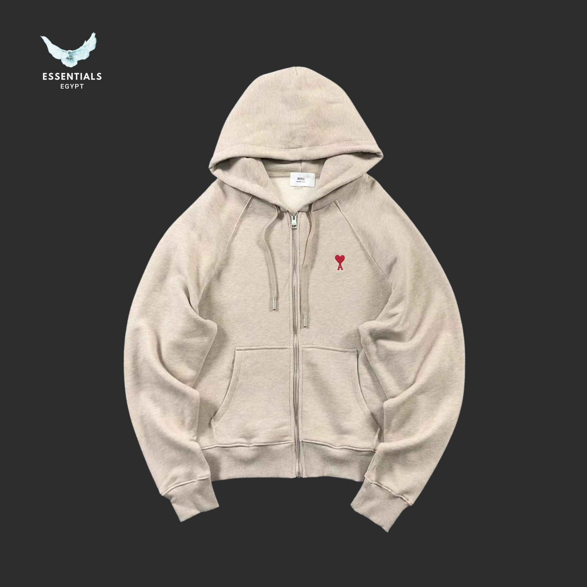 AMI Paris Hoodie – Washed Zip-Up with Heart Logo - ESSENTIALS EGYPT