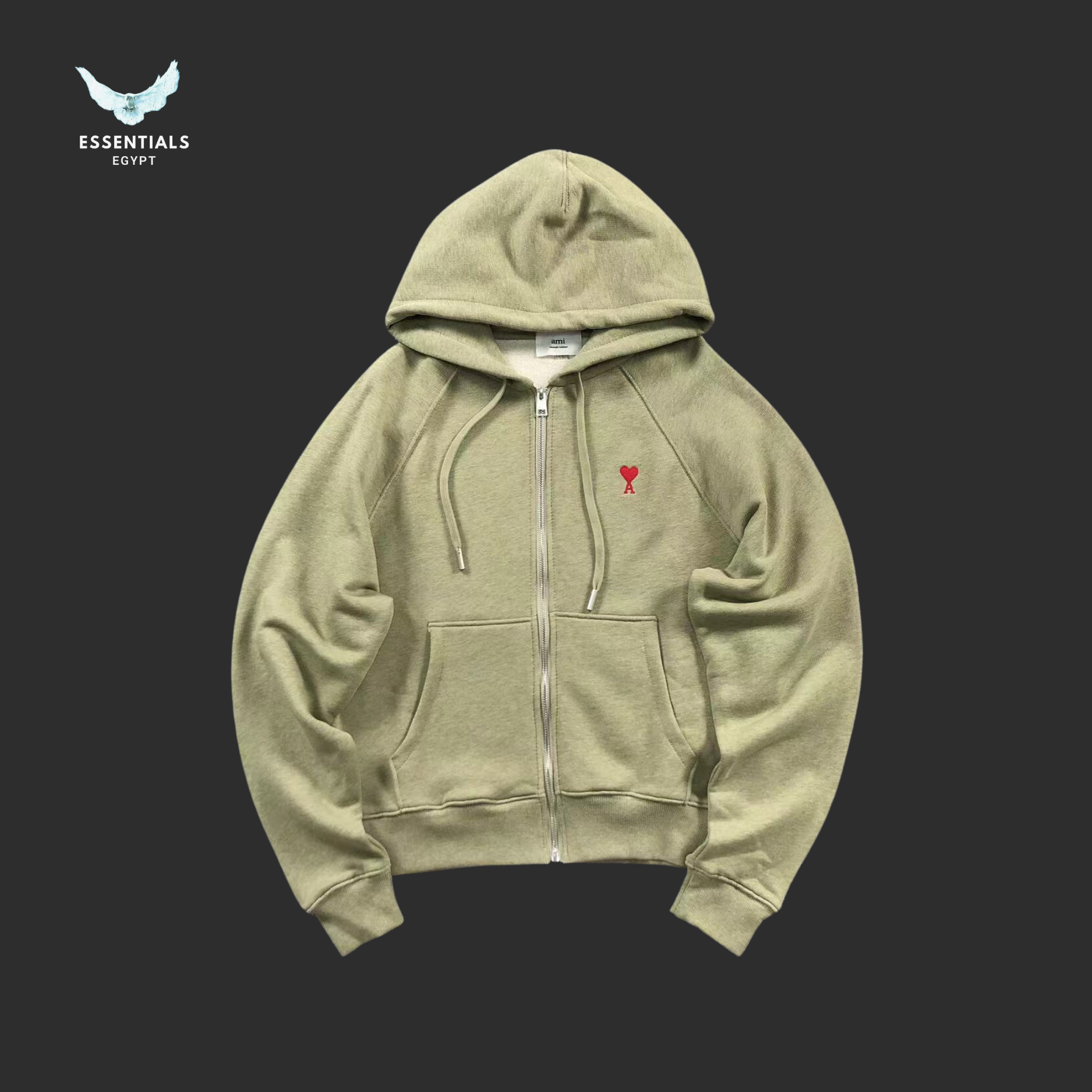 AMI Paris Hoodie – Washed Zip-Up with Heart Logo - ESSENTIALS EGYPT