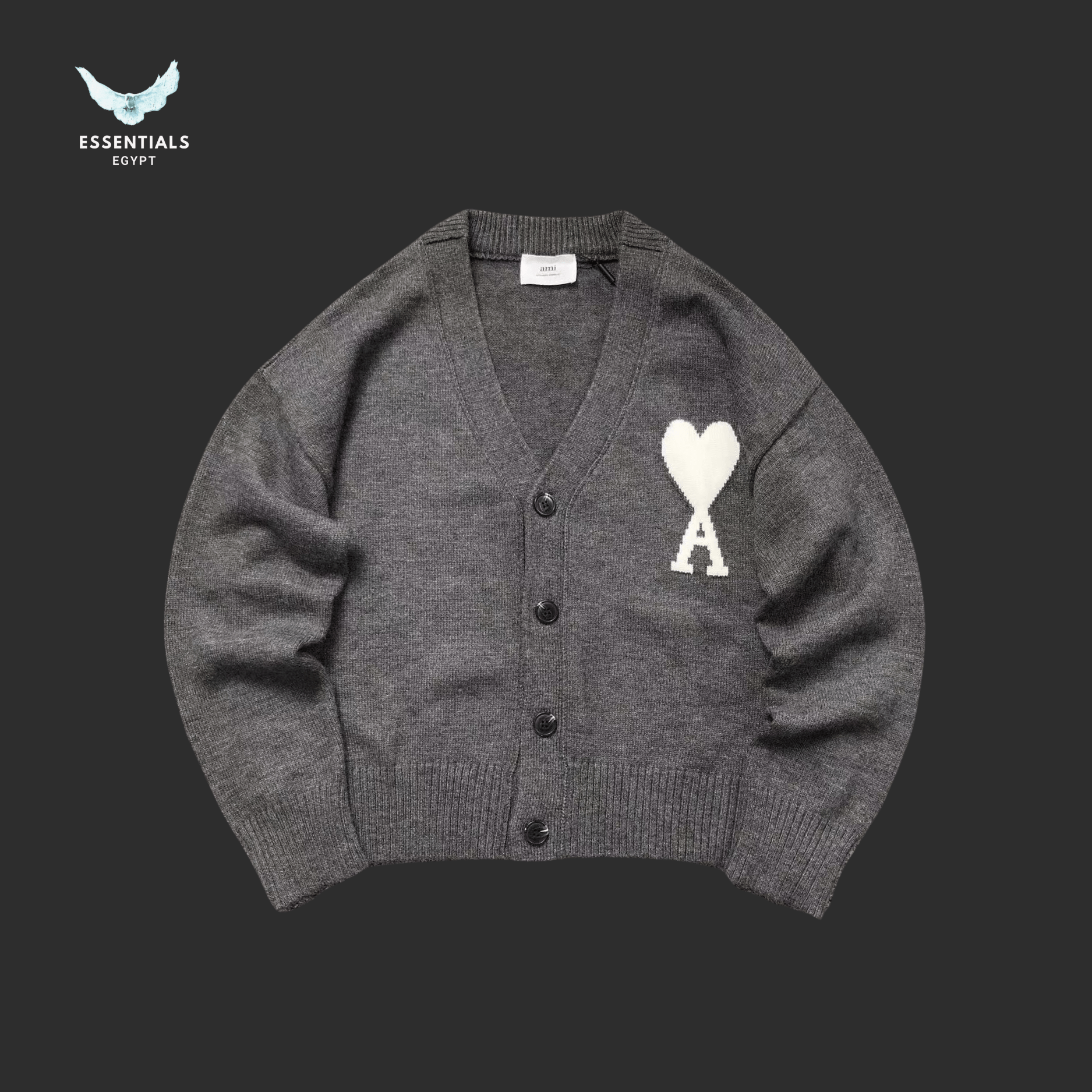 AMI Paris Sweatshirt – Heart Logo Knit Cardigan - ESSENTIALS EGYPT