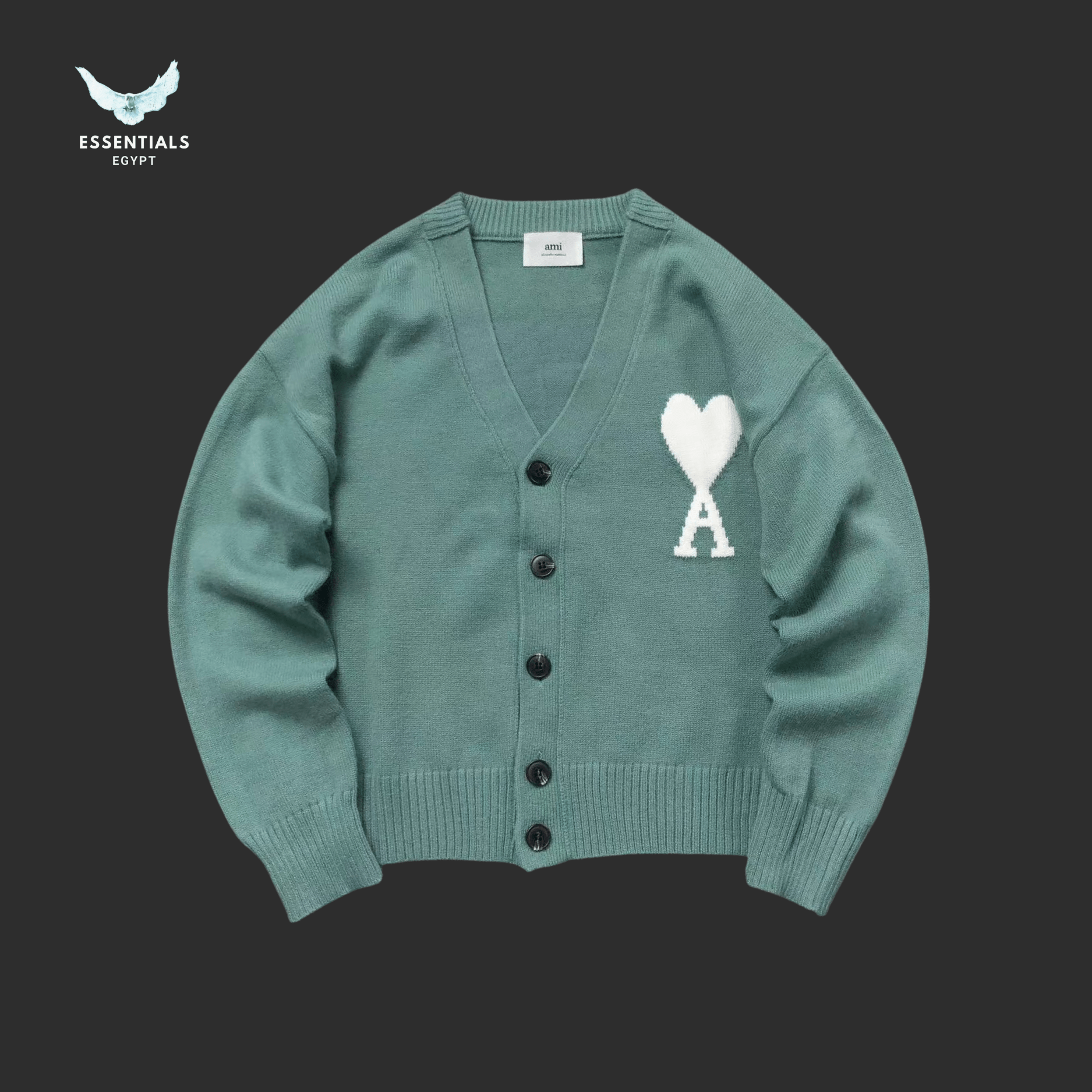 AMI Paris Sweatshirt – Heart Logo Knit Cardigan - ESSENTIALS EGYPT