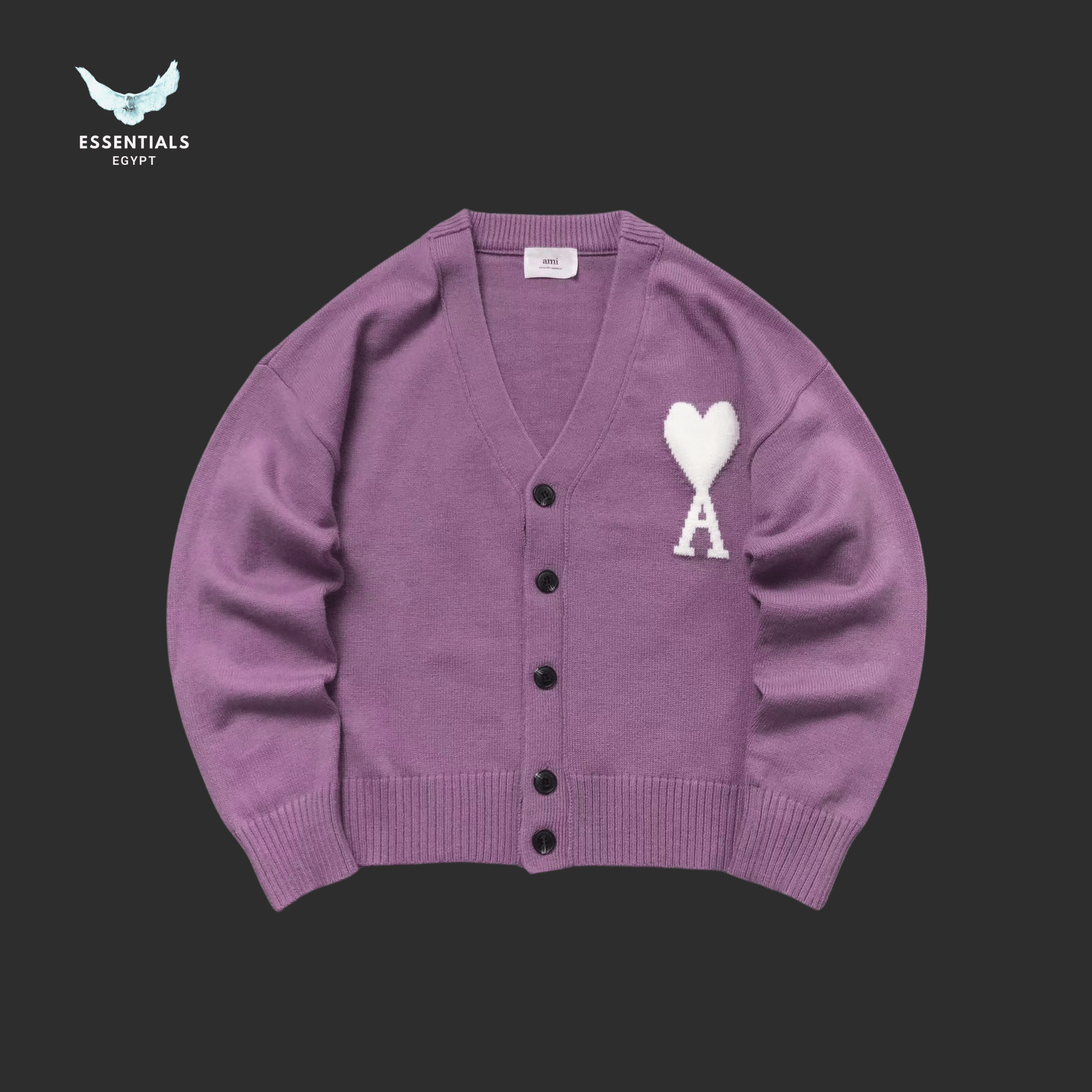 AMI Paris Sweatshirt – Heart Logo Knit Cardigan - ESSENTIALS EGYPT