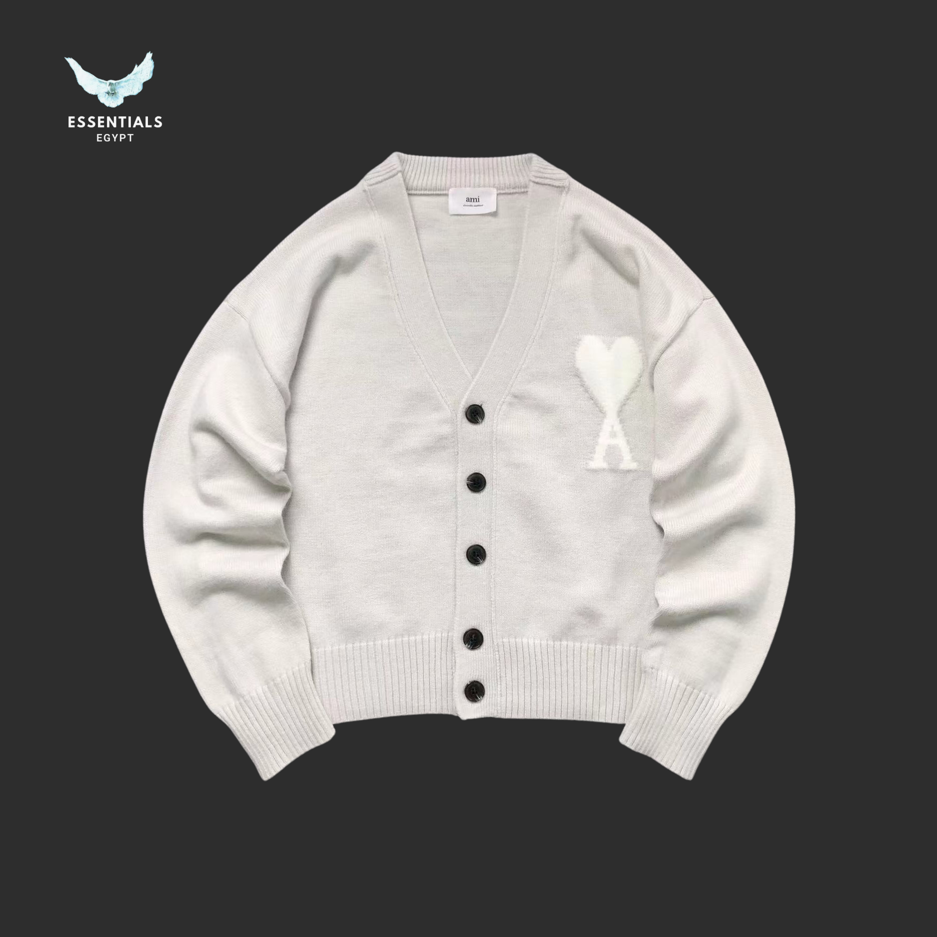 AMI Paris Sweatshirt – Heart Logo Knit Cardigan - ESSENTIALS EGYPT