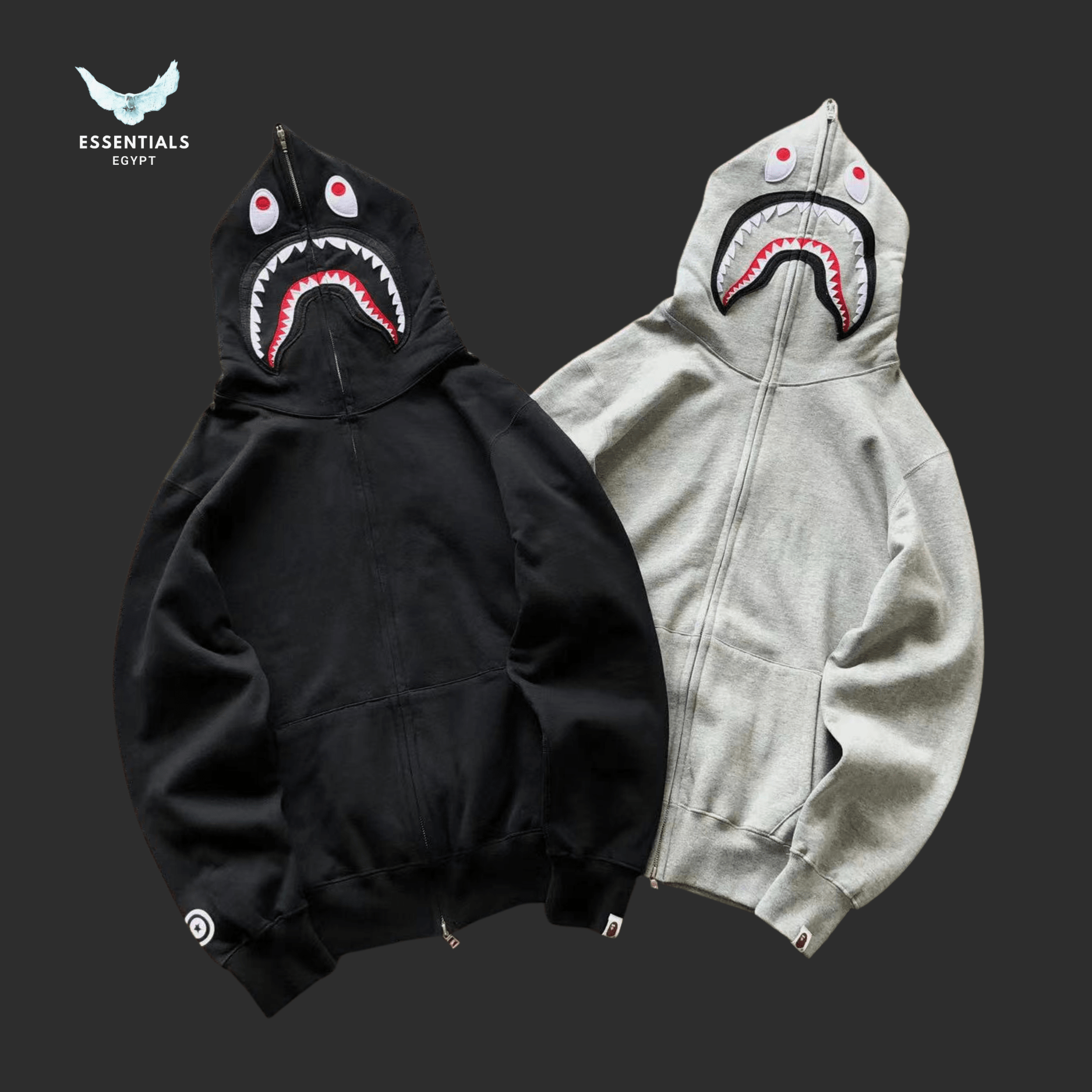 BAPE Shark Hoodie – Black & Grey - ESSENTIALS EGYPT