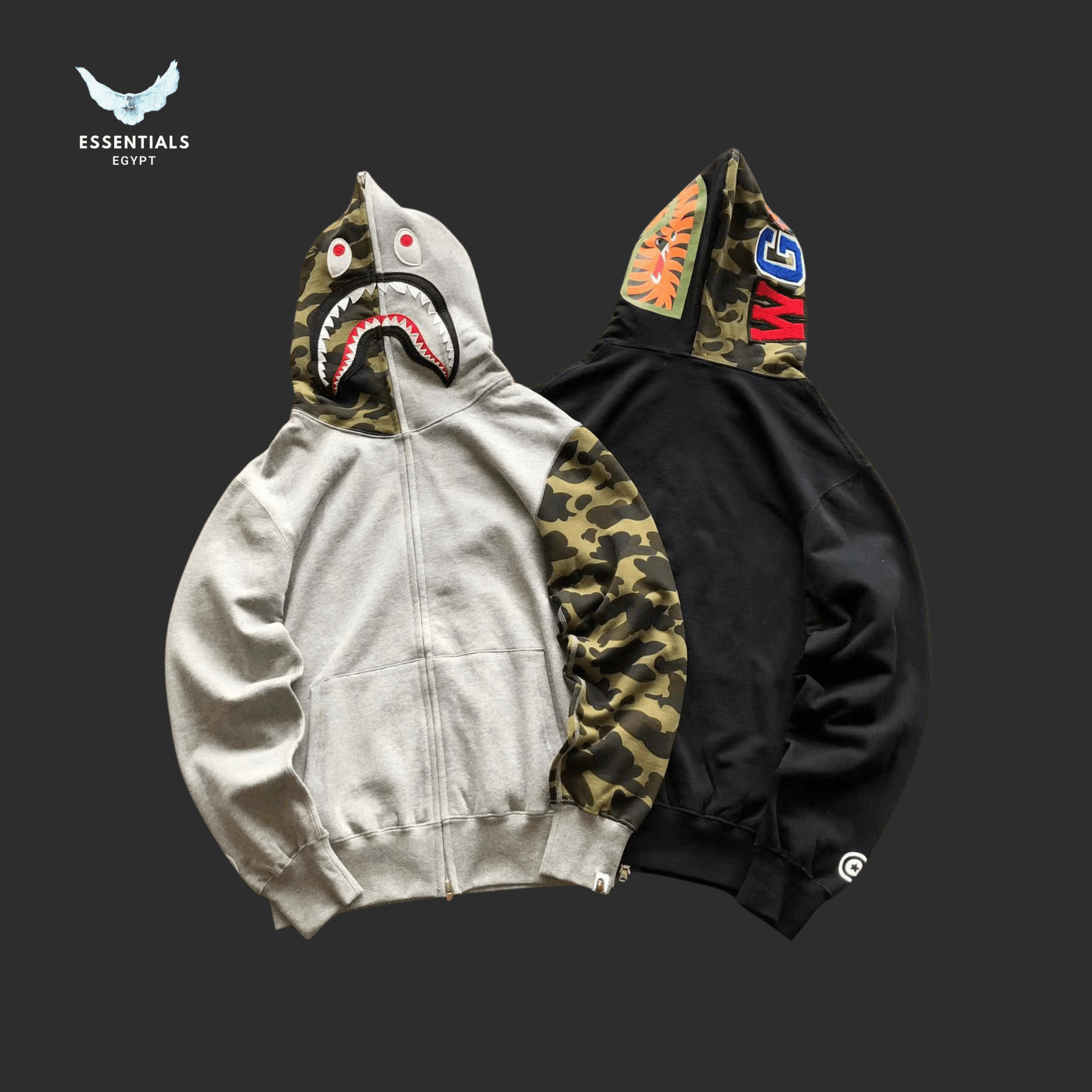 BAPE Shark Hoodie – Bone & Camo Sleeve - ESSENTIALS EGYPT