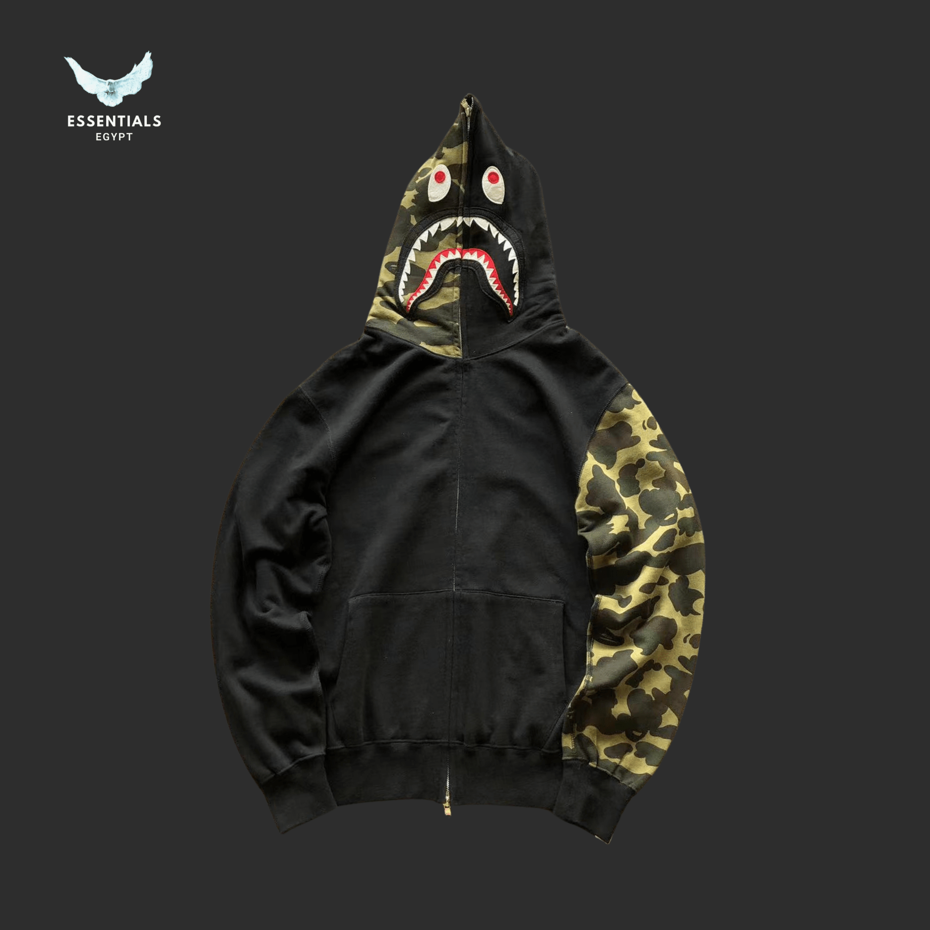 BAPE Shark Hoodie – Bone & Camo Sleeve - ESSENTIALS EGYPT