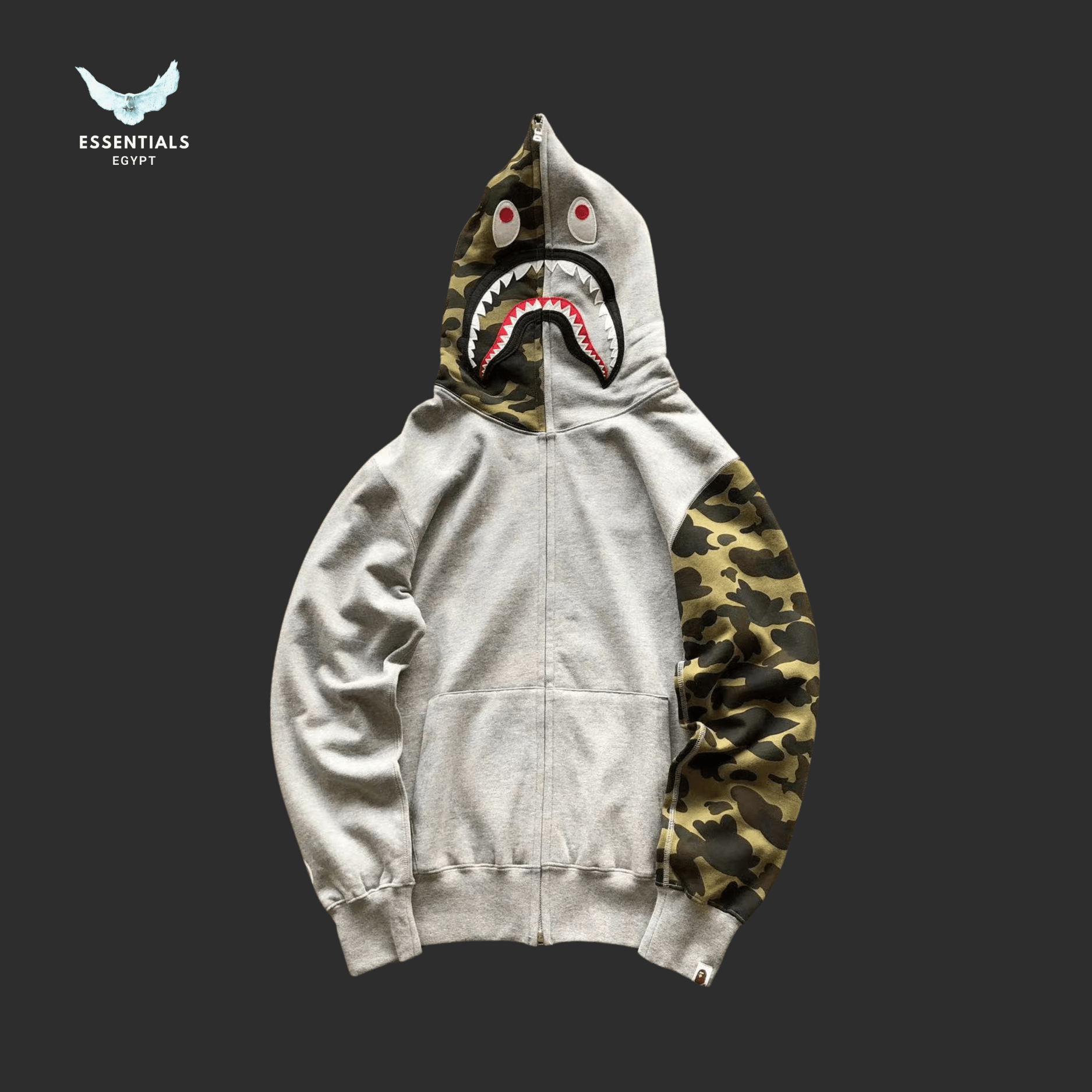 BAPE Shark Hoodie – Bone & Camo Sleeve - ESSENTIALS EGYPT