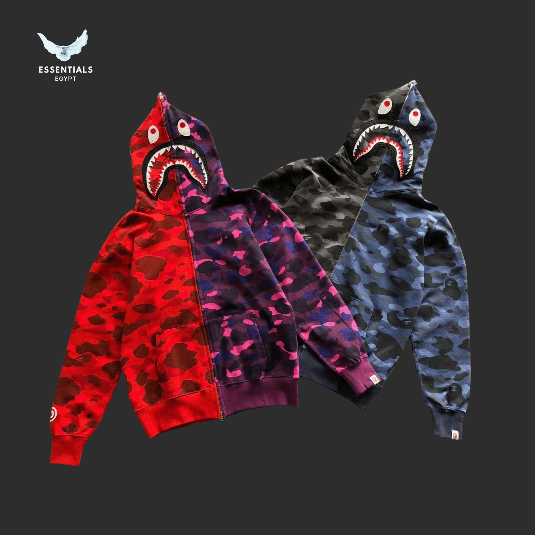 BAPE Shark Hoodie – Red, Purple & Blue Camo Series - ESSENTIALS EGYPT