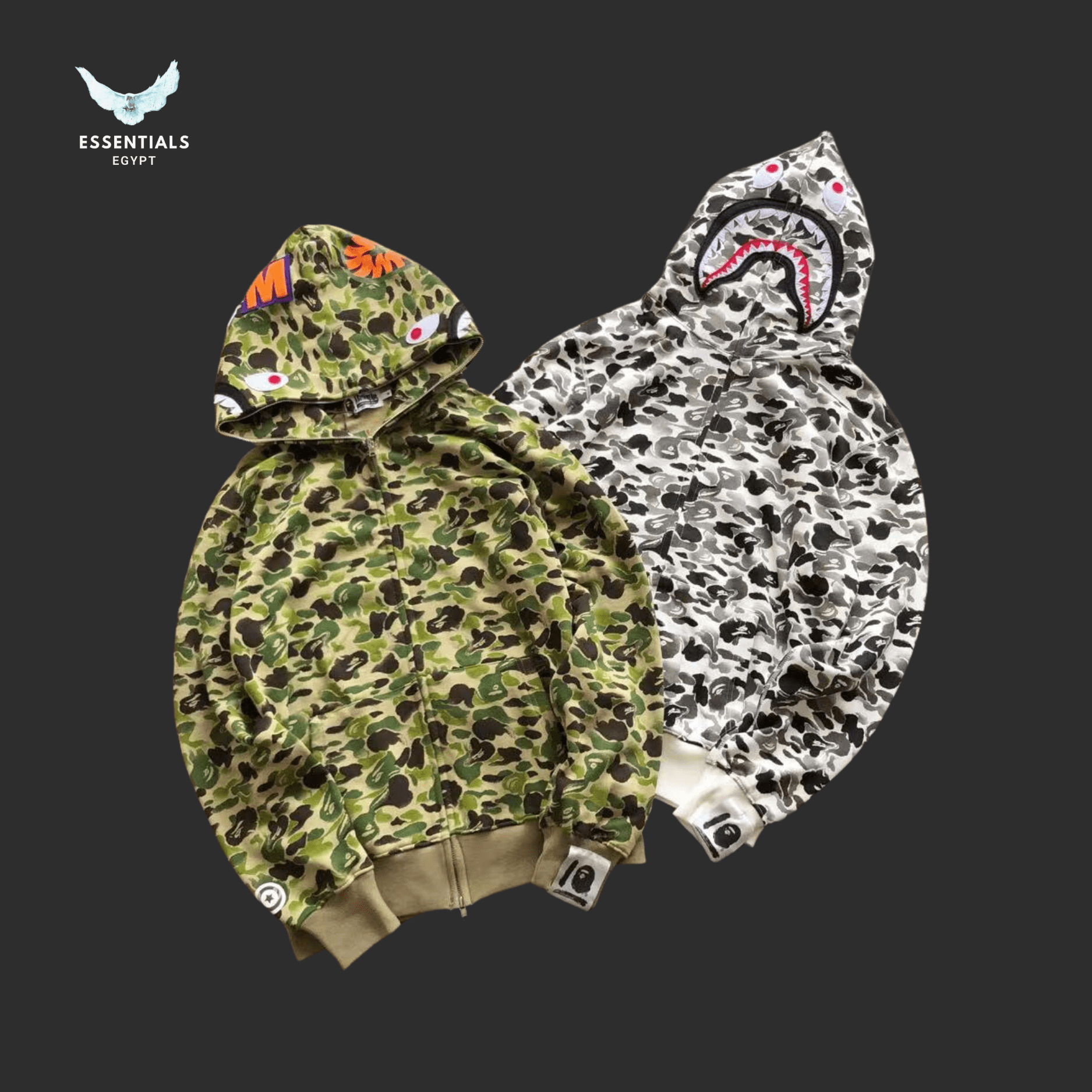 BAPE Shark Hoodie – Olive & Snow Camo - ESSENTIALS EGYPT