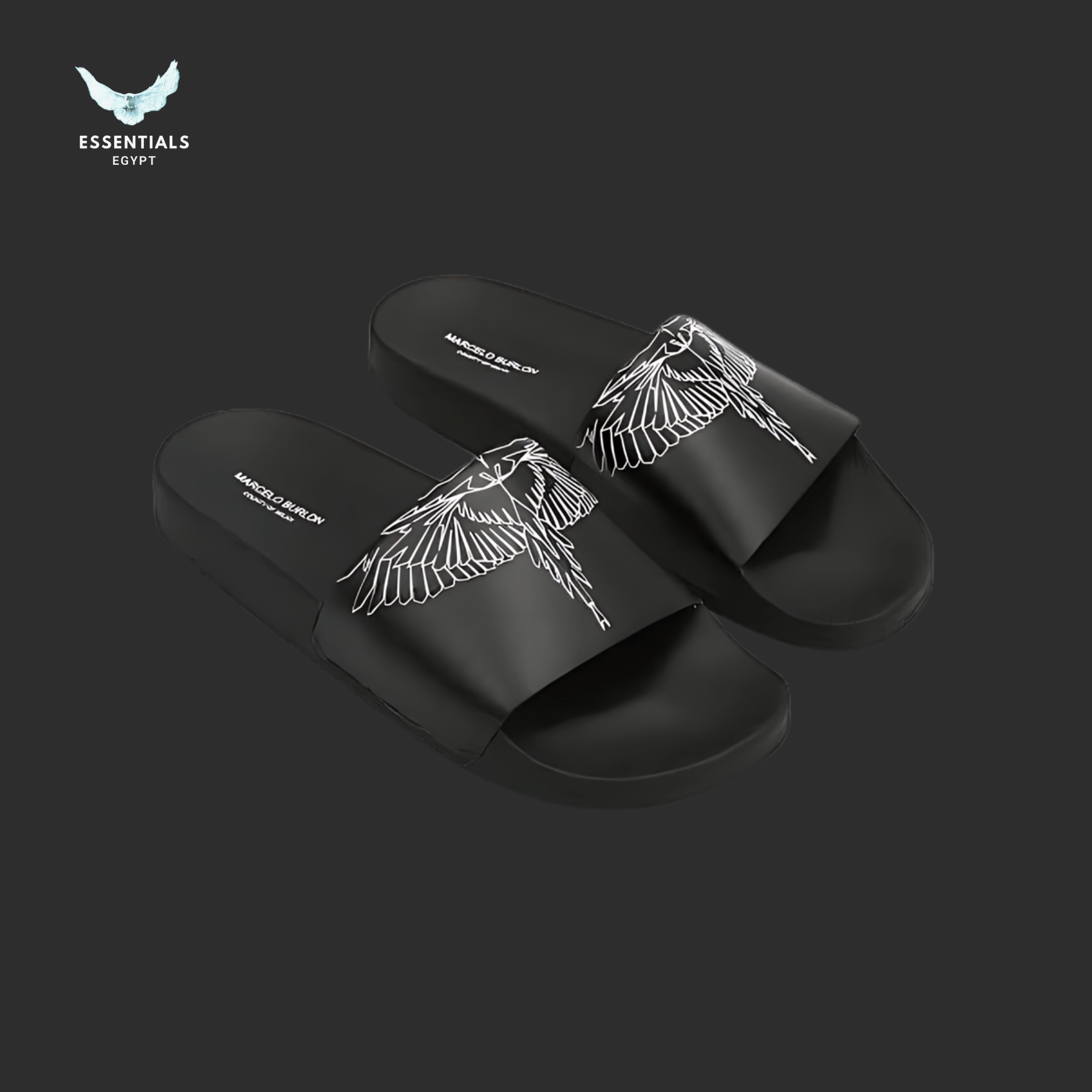 Marcelo Burlon Slides – Outline Wings Black & Grey - ESSENTIALS EGYPT
