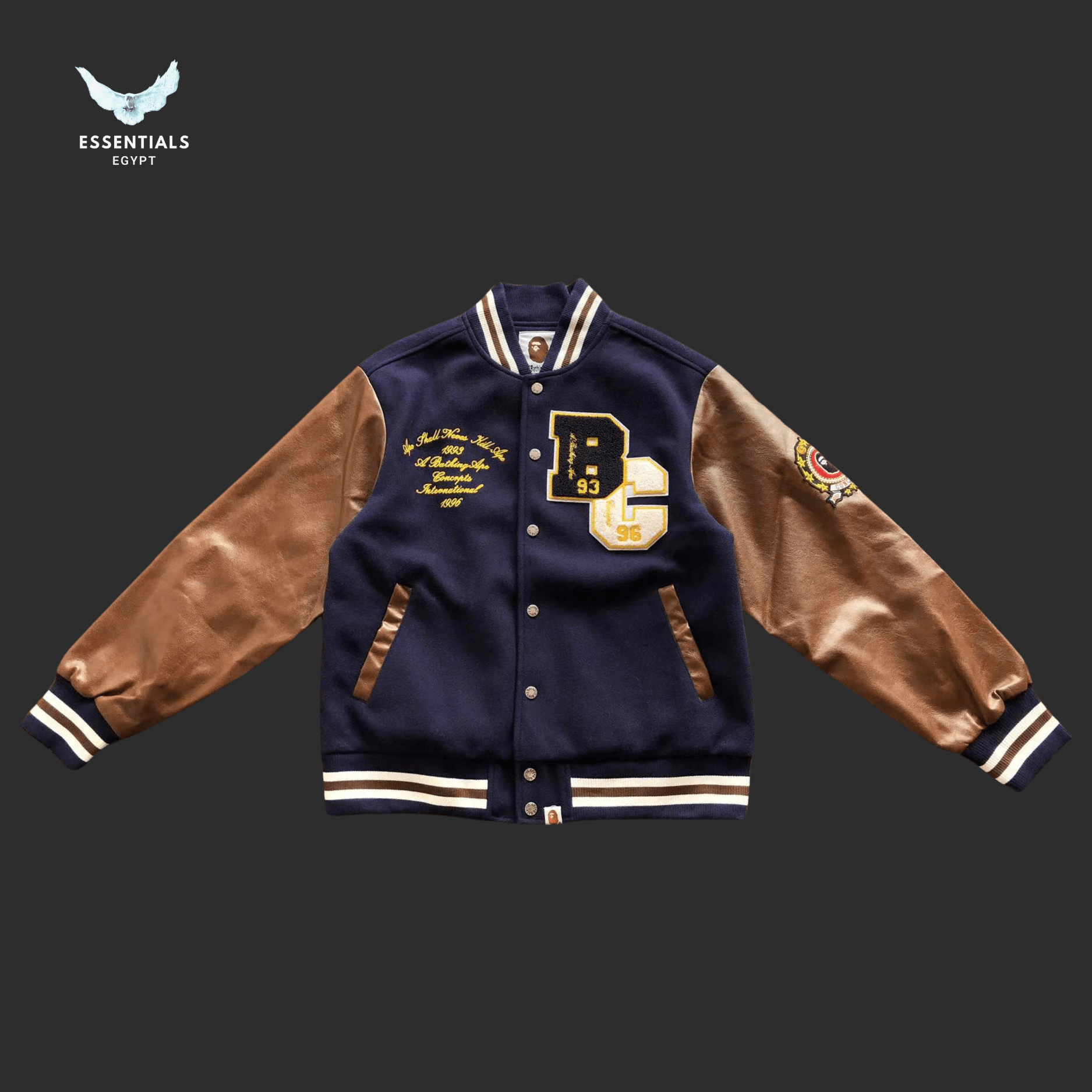 BAPE Varsity Jacket – Tan Sleeve - ESSENTIALS EGYPT
