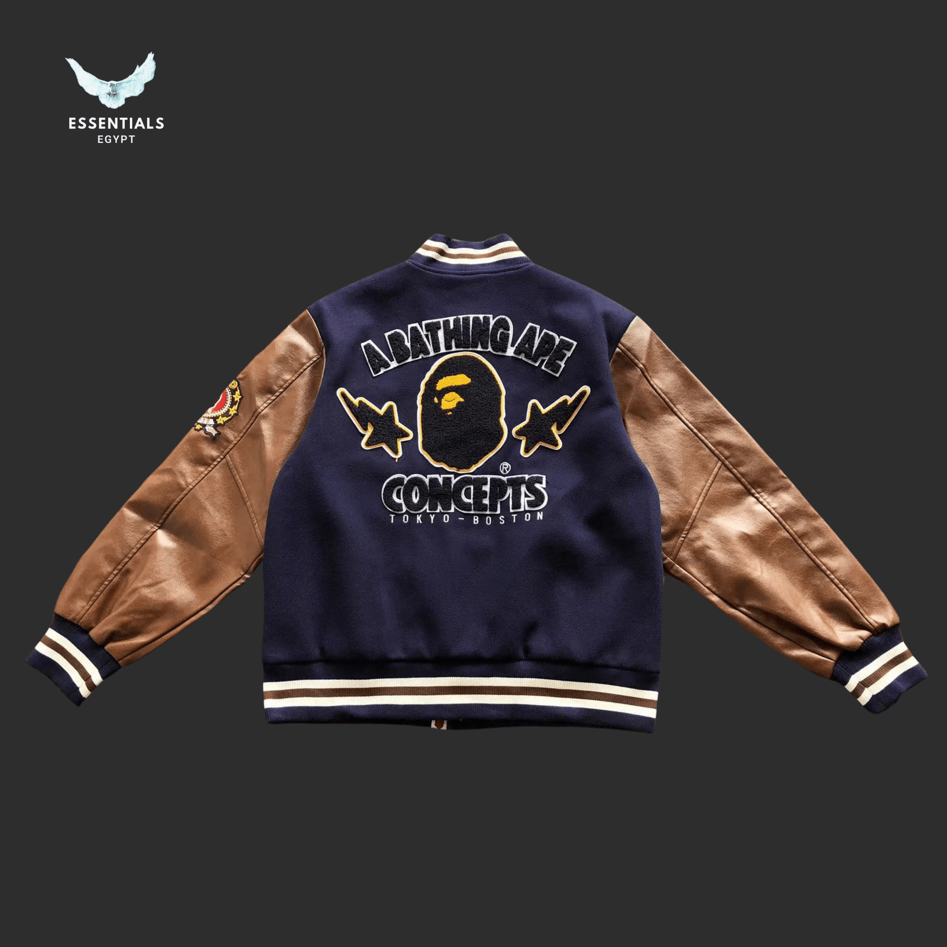 BAPE Varsity Jacket – Tan Sleeve - ESSENTIALS EGYPT