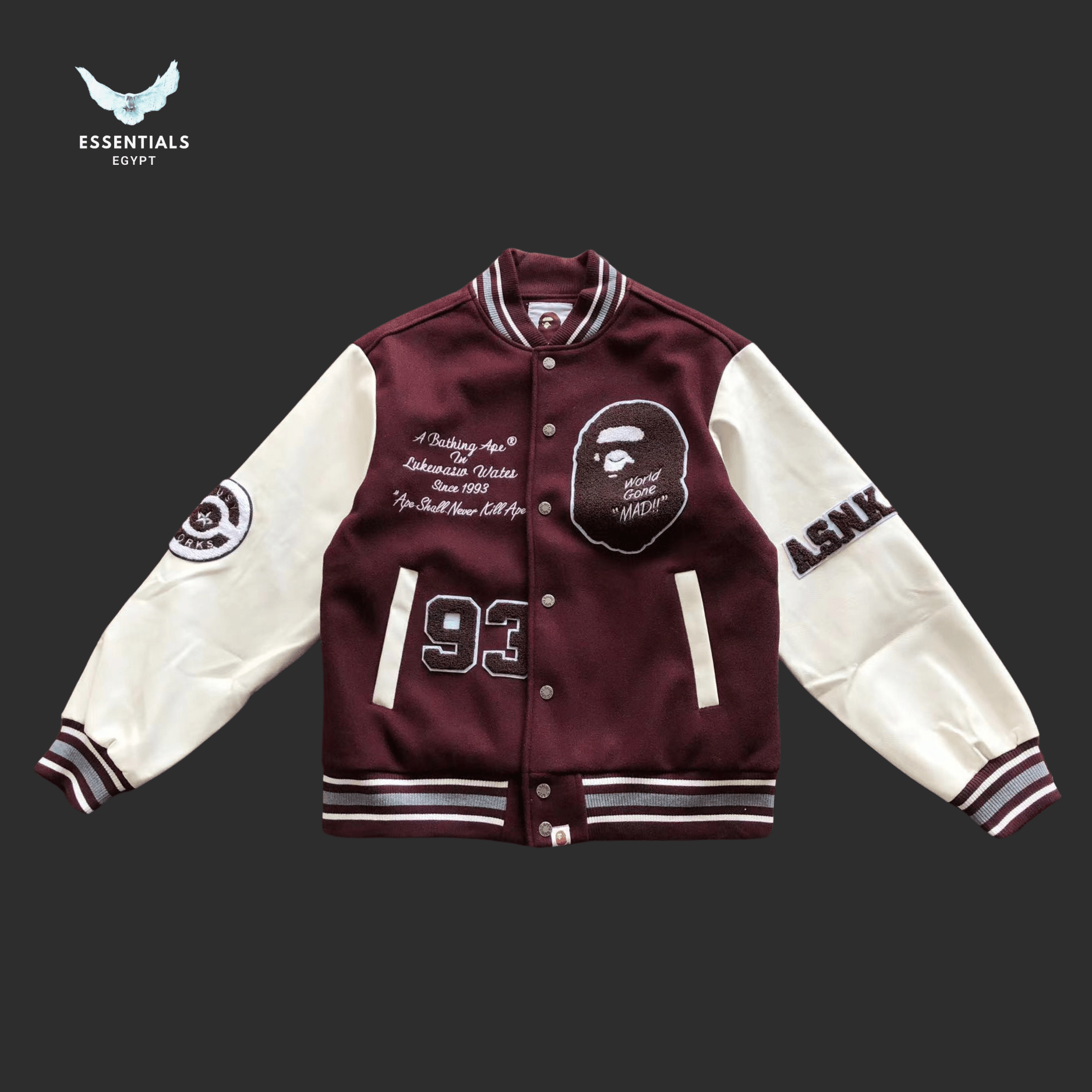 BAPE Varsity Jacket – Maroon Patch - ESSENTIALS EGYPT