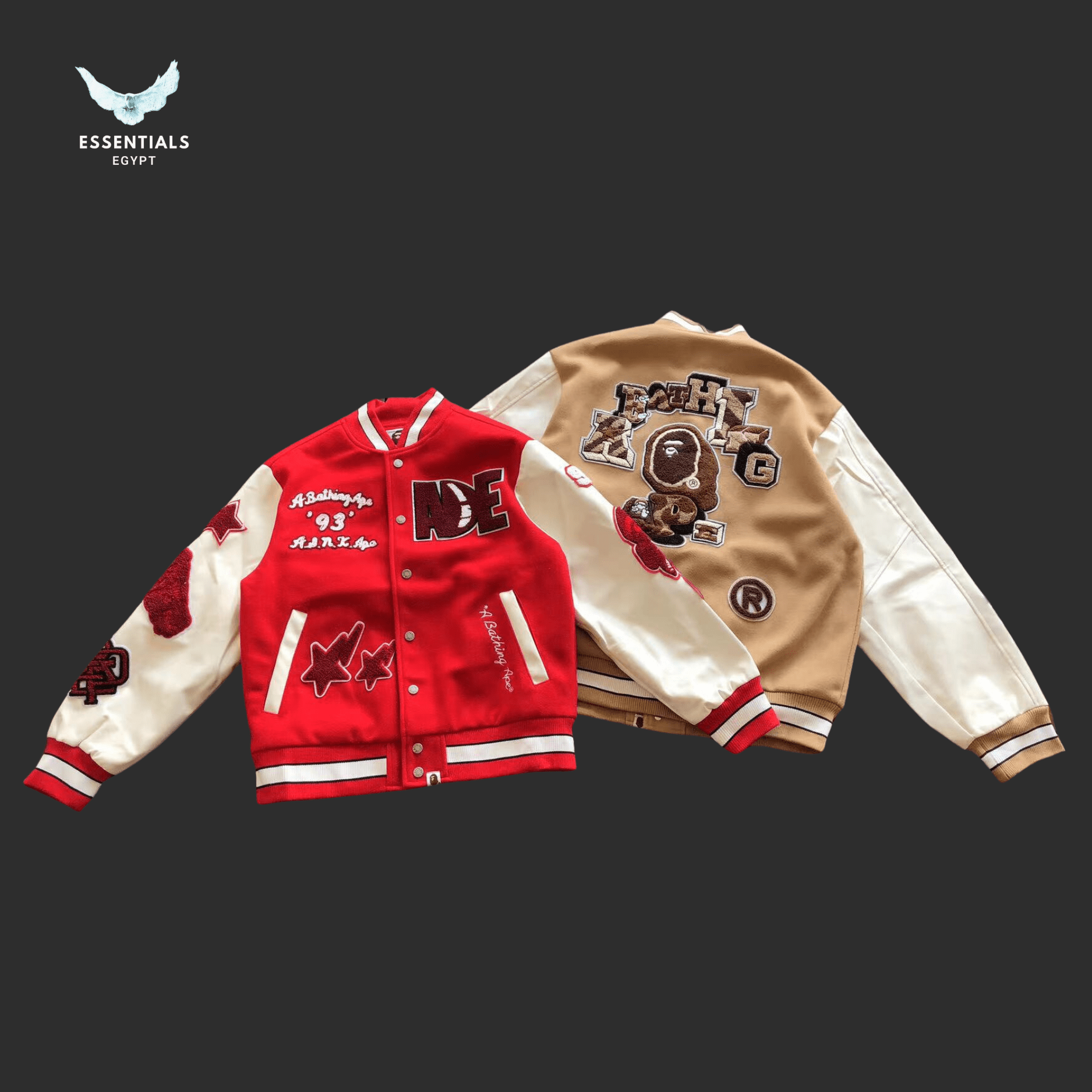 BAPE Varsity Jacket – Red or Beige - ESSENTIALS EGYPT