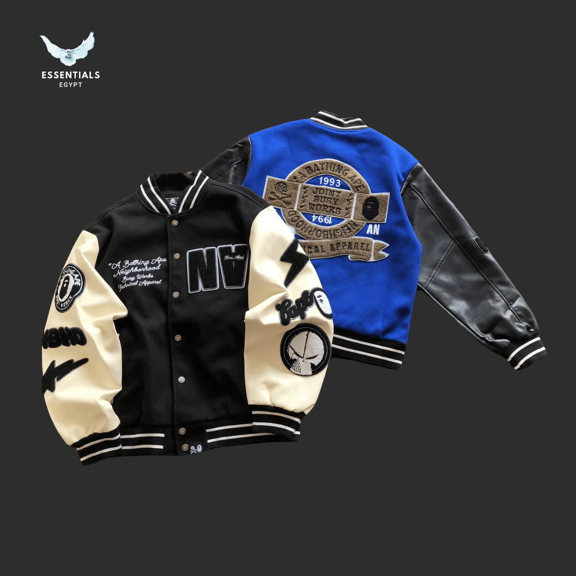 BAPE Varsity Jacket – Blue Panel - ESSENTIALS EGYPT