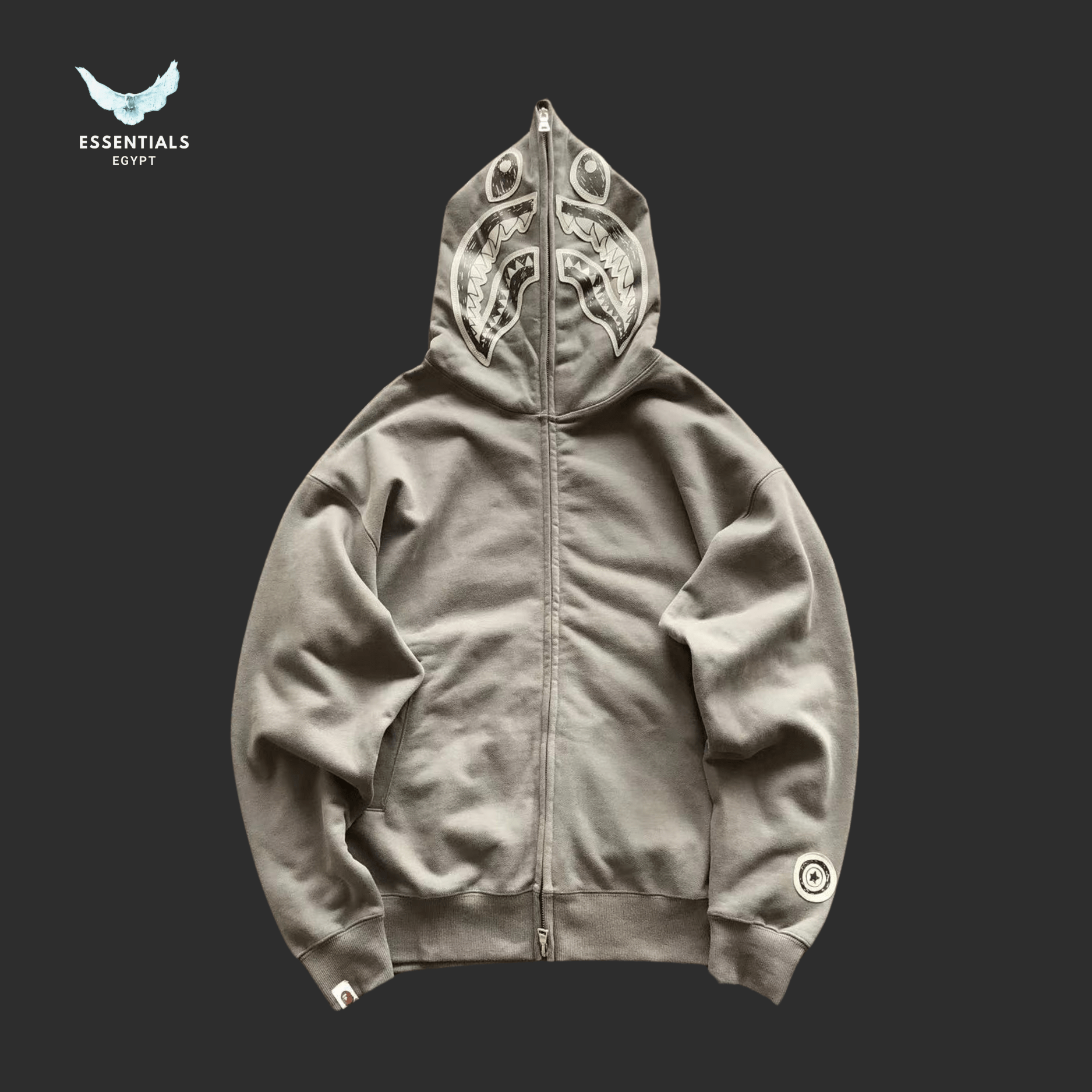 BAPE Shark Hoodie – Solid Khaki Zip - ESSENTIALS EGYPT
