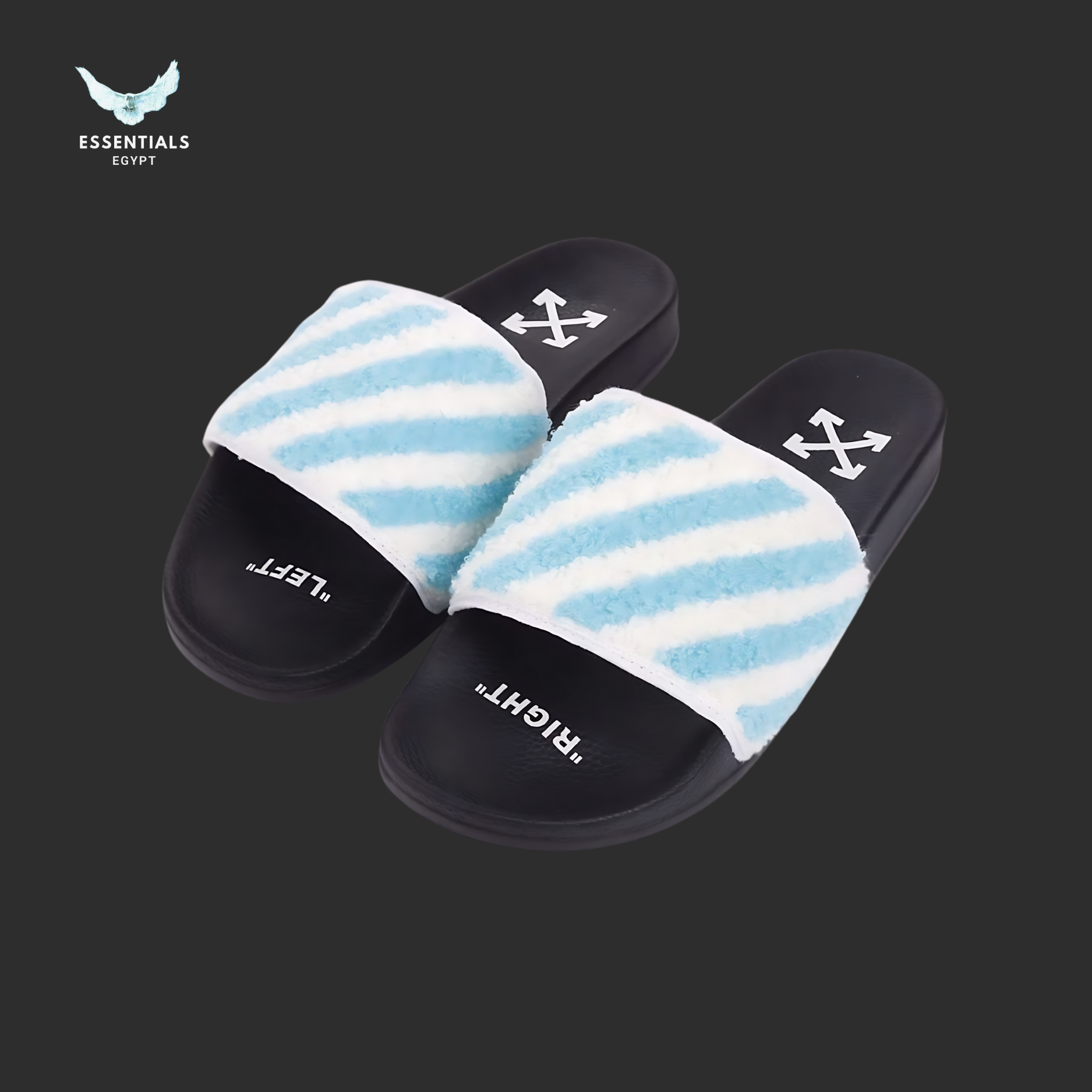 Off-White Flyknit Stripe Slides – Sky Blue Stripes - ESSENTIALS EGYPT