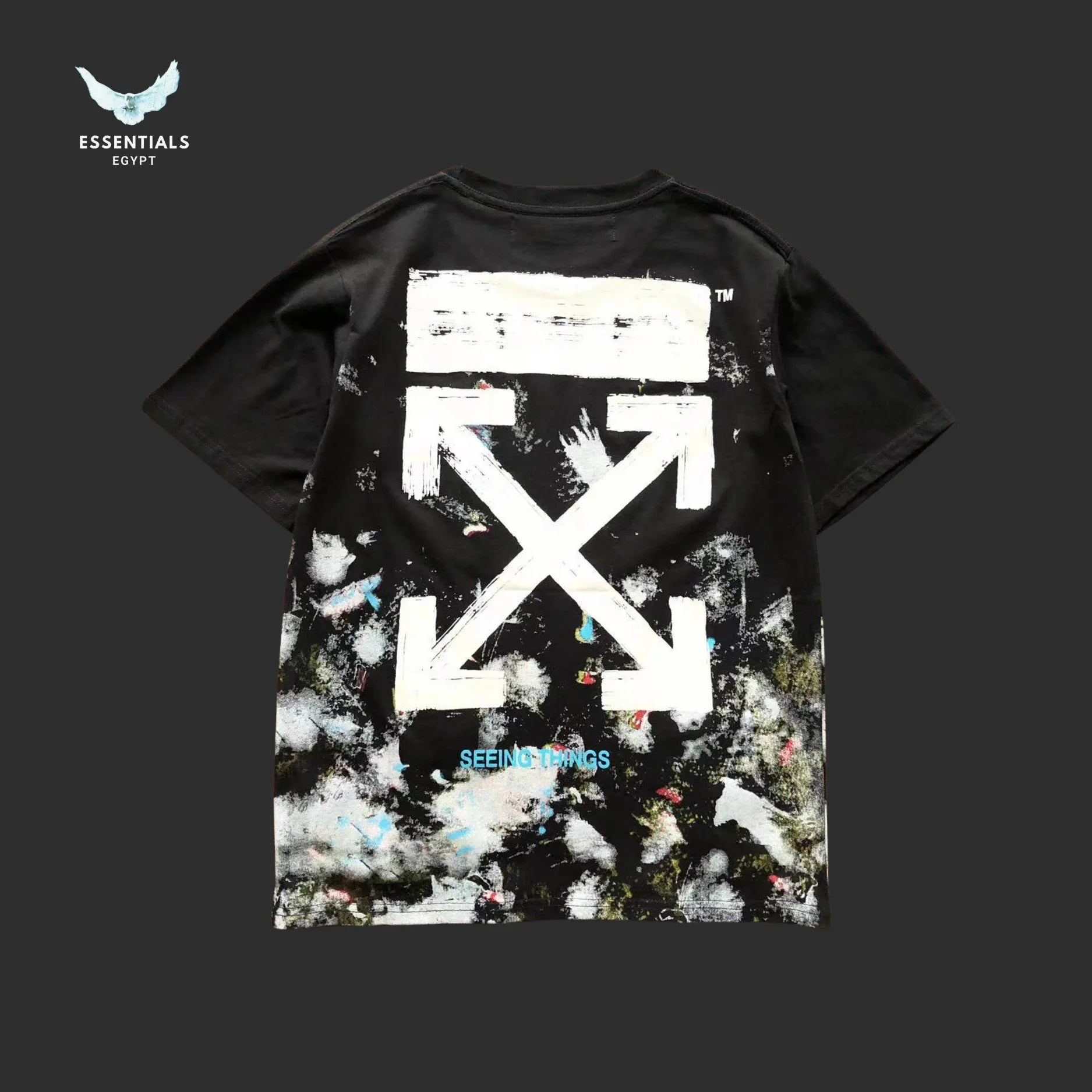 Off - White Paint Splatter Diag Tee – Black - ESSENTIALS EGYPT
