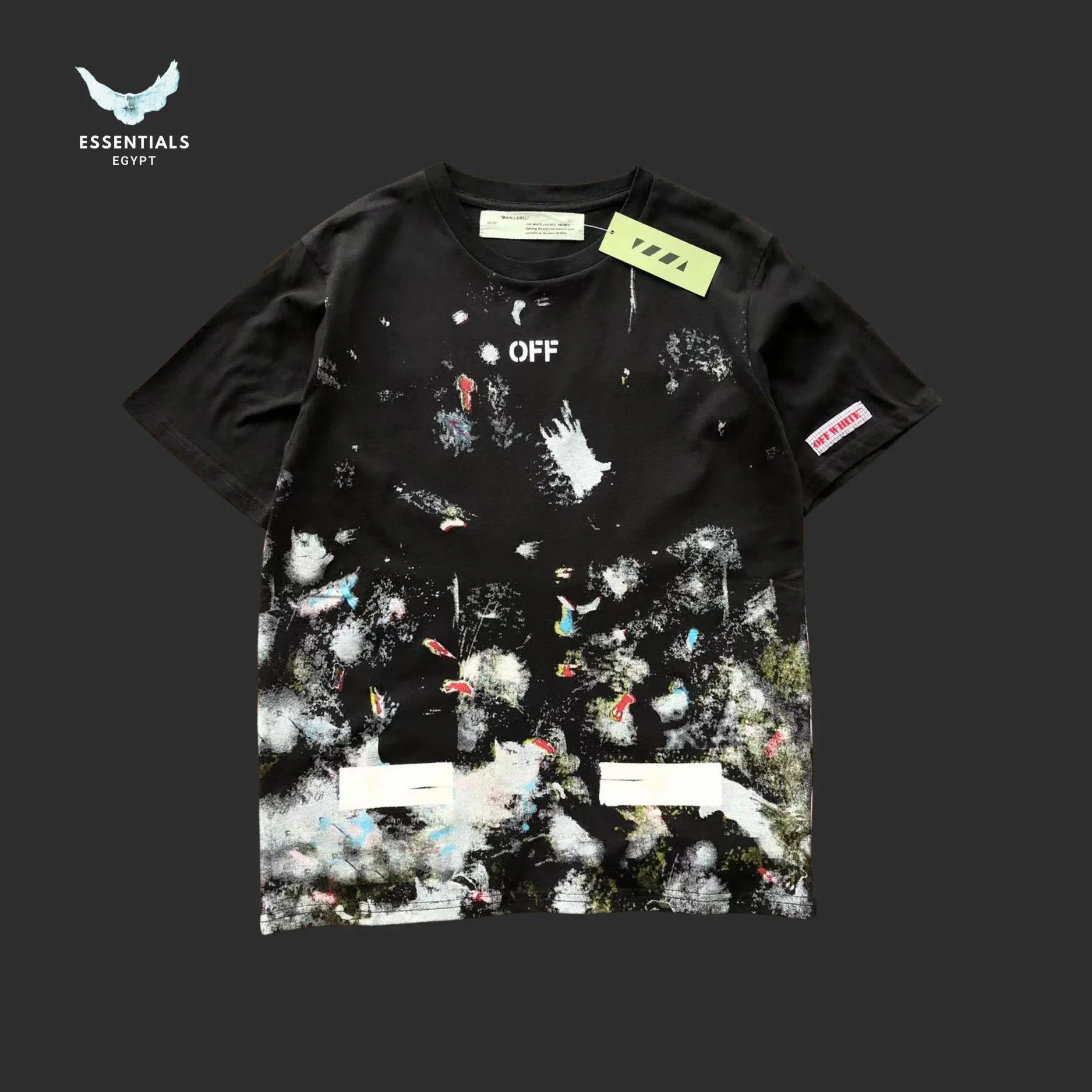 Off - White Paint Splatter Diag Tee – Black - ESSENTIALS EGYPT